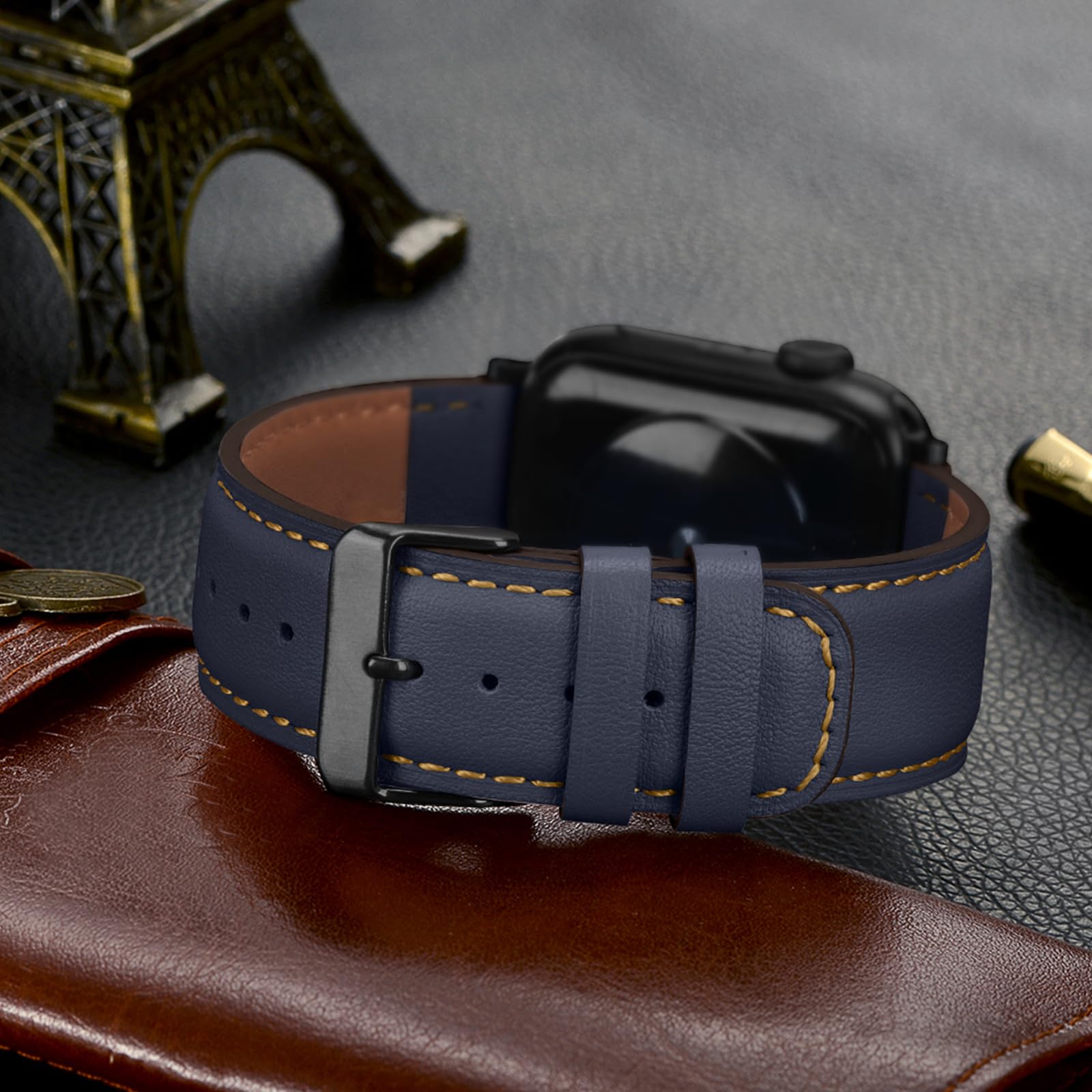 Tasikar Bands Compatible with Apple Watch Band 42mm (Series11/10) 41mm 40mm 38mm Men Genuine Leather Replacement Bands Compatible with Apple Watch SE Series 11 10 9 8 7 6 5 4 3, Black