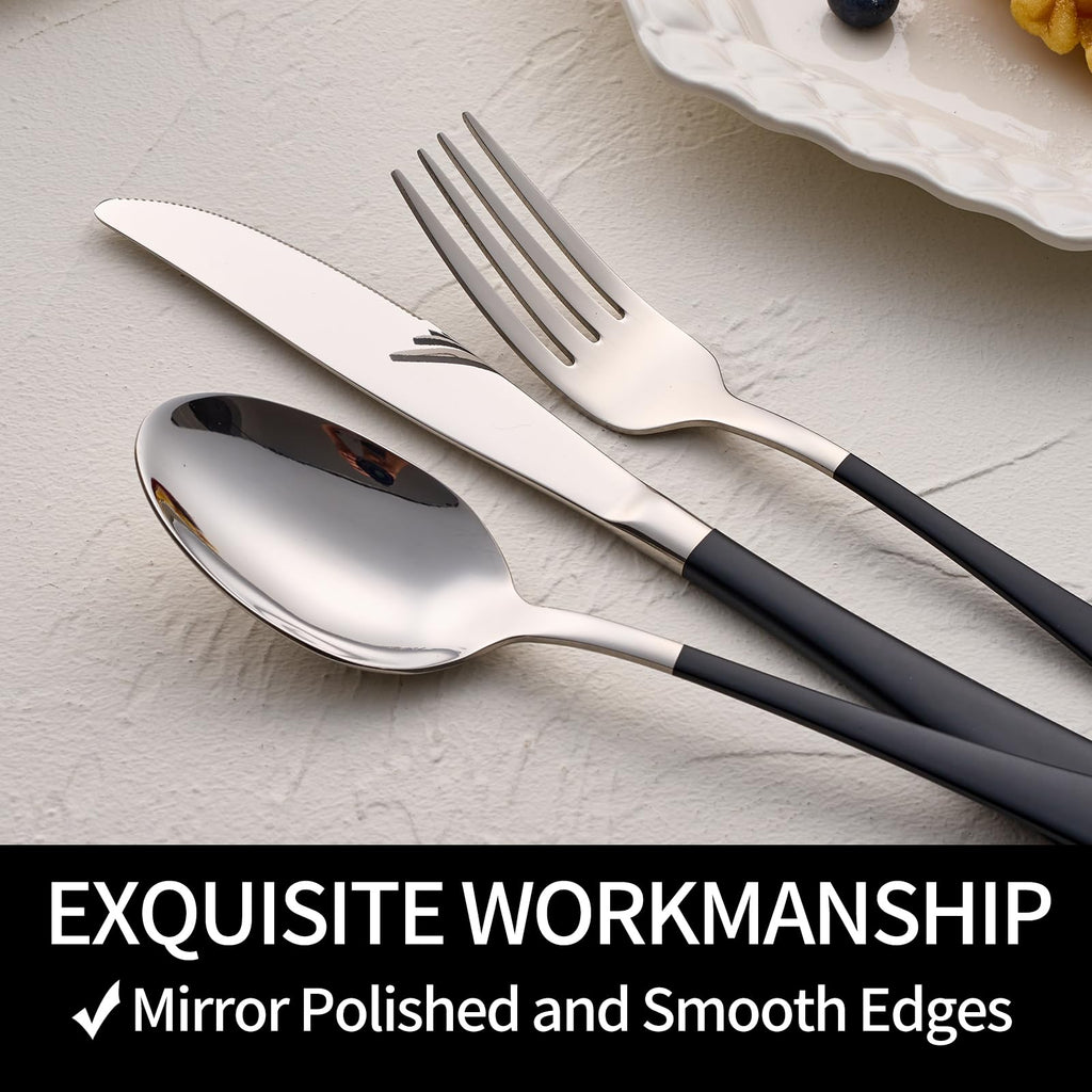 20-Pieces Blac and Pink Silverware Sets for 4,Pink Handle Stainless Steel Cutlery Set, Include Forks Spoons and Knives Set, Dishwasher Safe Utensil Sets for Home Restaurant