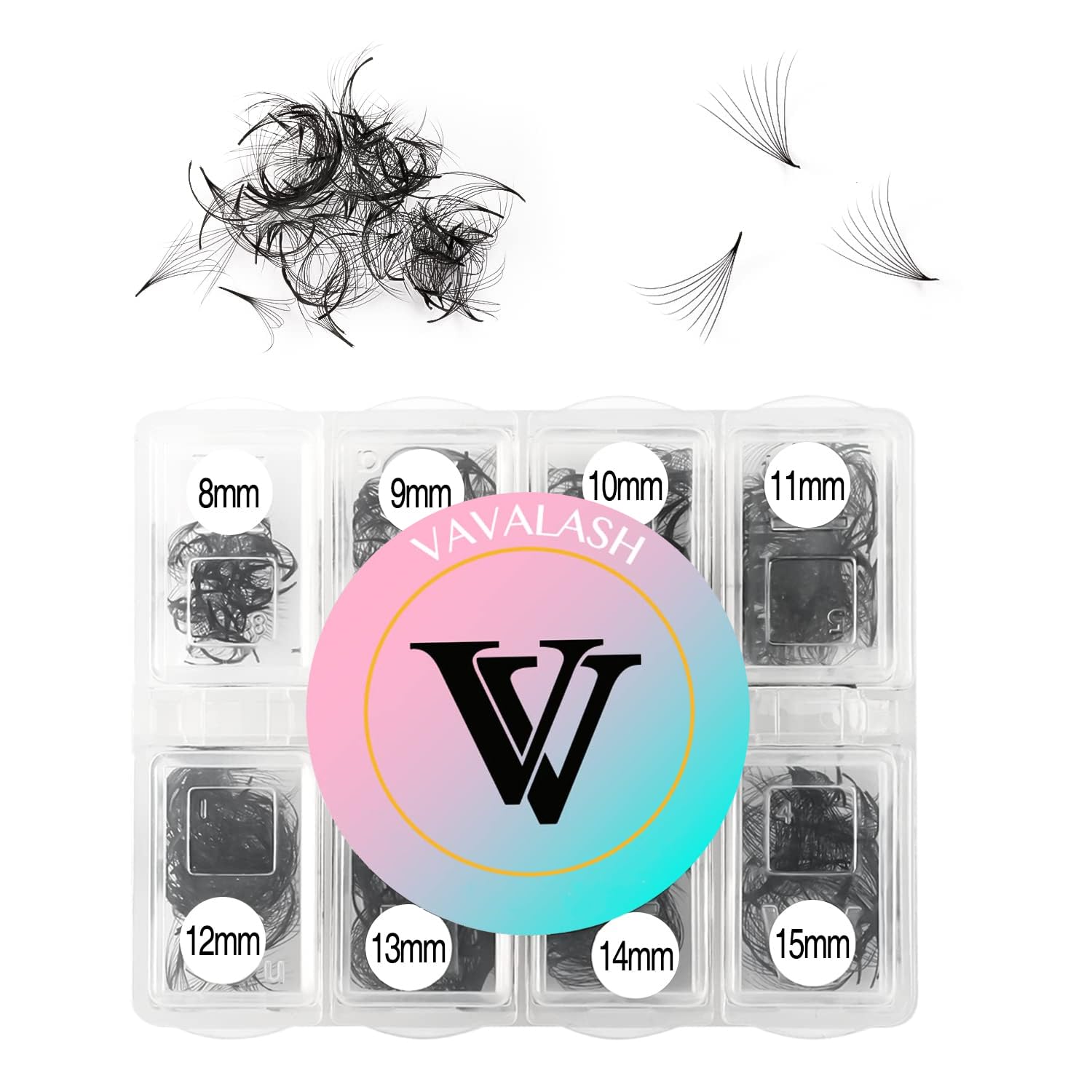 VAVALASH Premade Fans Eyelash Extensions 320 Fans 10D 14D 16D 20D 0.03 0.05 0.07 Thickness C/D Curl Middle Stem Premade Fans Russian Volume Lash Extensions (320 Fans-10D-0.03-D-8-15mm)