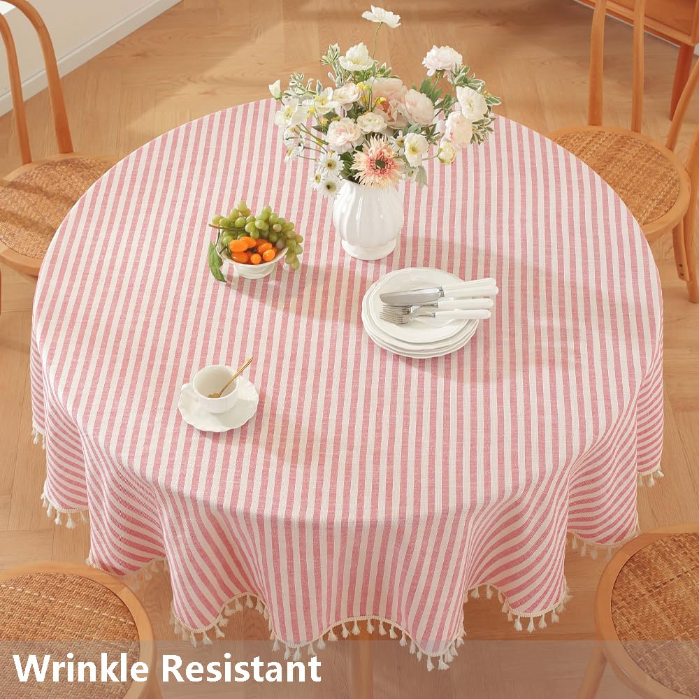 TruDelve Cotton Table Cloth Square Tables Beige Striped Tablecloths Fall Outdoor Tablecloth for Picnic Table Cover (Beige,55"x55",Square)