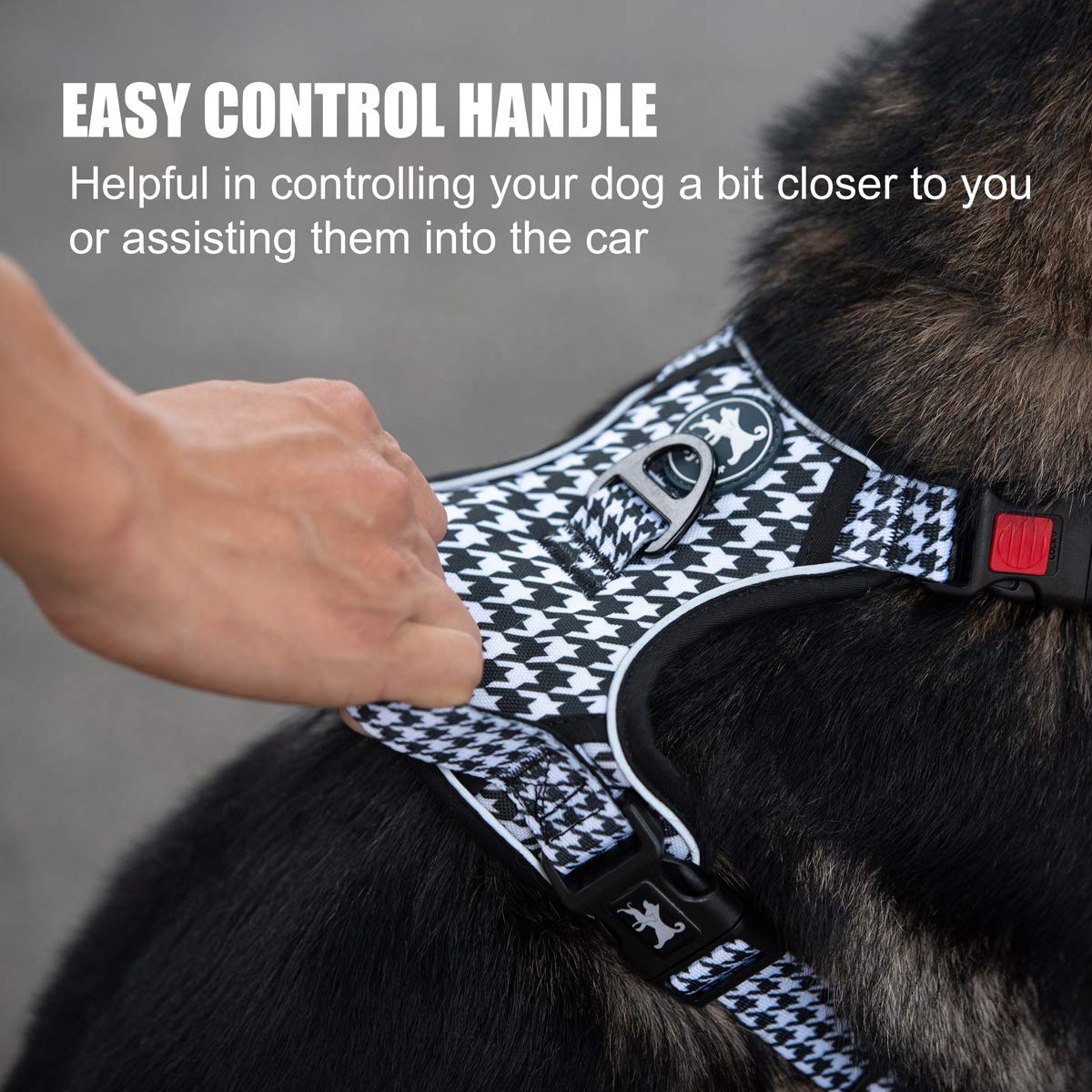 PoyPet Dog Harness No Pull, Reflective Vest Harness with Front & Back 2 Clips and Easy Control Handle for Small Medium Large Dog (XS, Black)