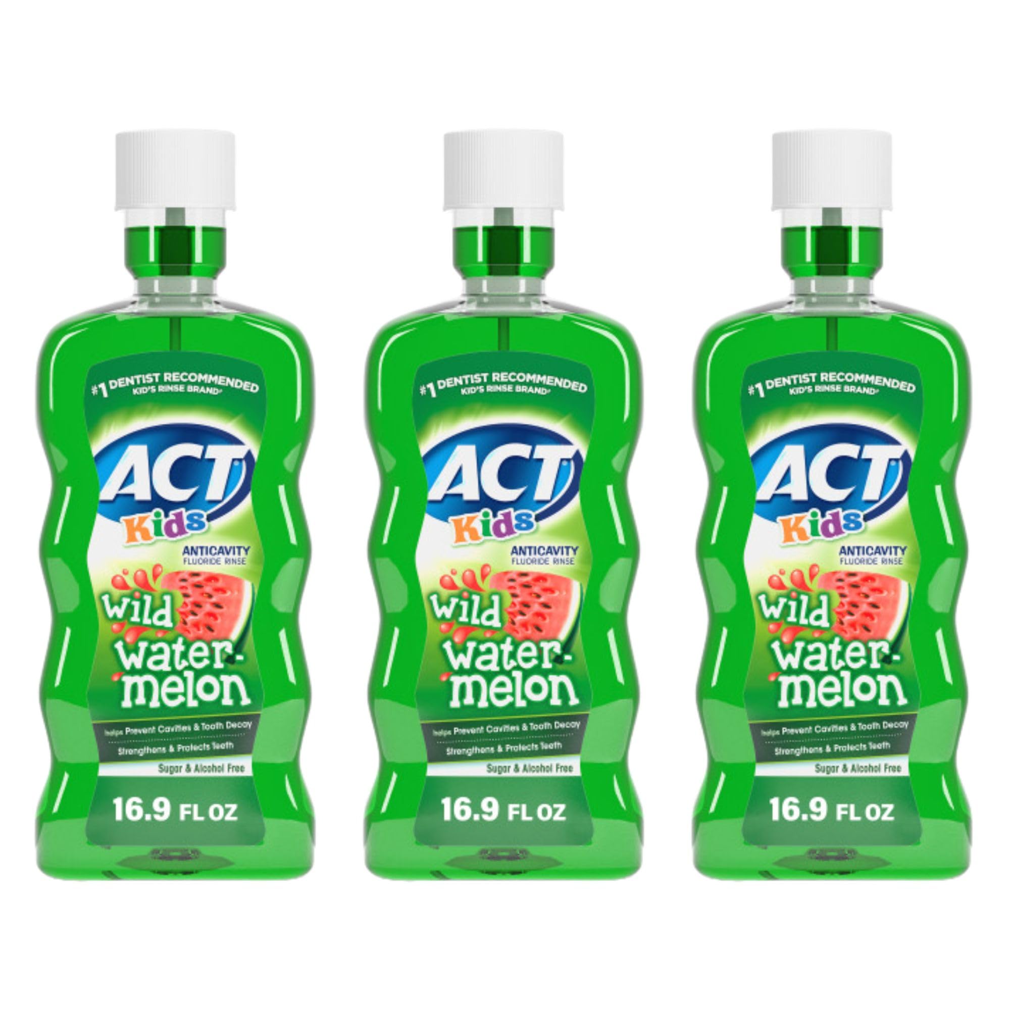 ACT Kids Anticavity Fluoride Mouthwash, Sugar & Alcohol Free Mouth Rinse Strengthens Teeth, Bubble Gum Blowout, 16.9 fl. oz.(Pack of 3)