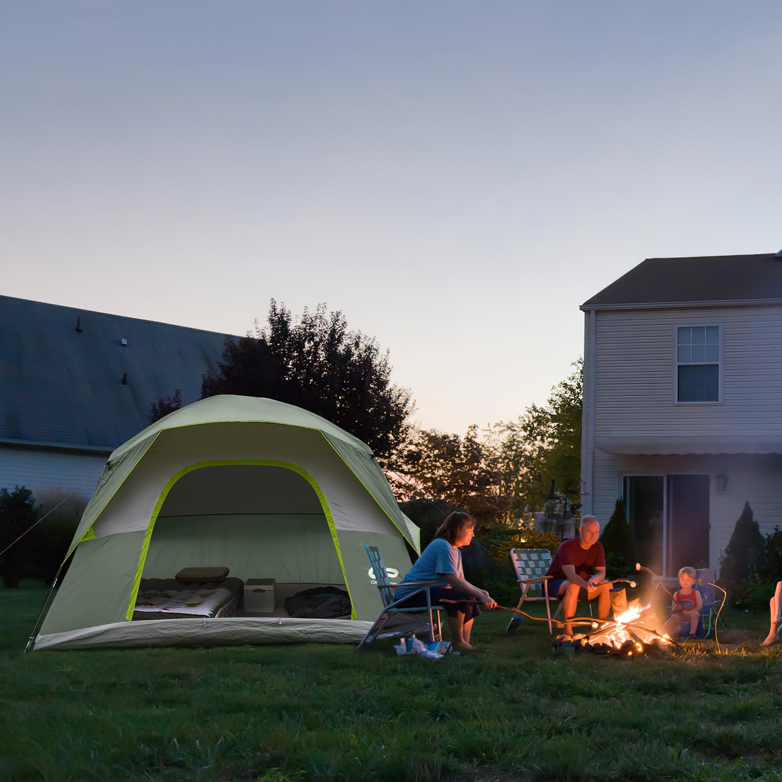 CAMPROS CP Camping Tent 2/4/6 Person, Waterproof Windproof Double Layer Dome Tent, Easy Setup with Large Mesh Windows & Wide Door for Outdoor Camping Backyard