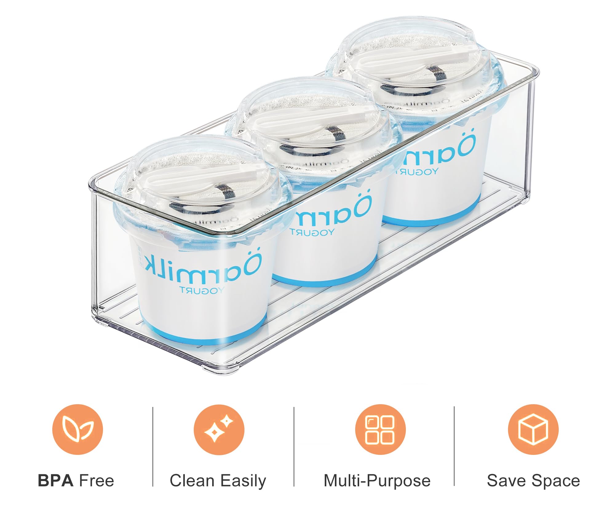 Heyuzb 2 Pack Clear Freezer Organizer Bins Stackable Storage Bins with Side Handles for Kitchen Pantry Cabinet Organzation and Storage