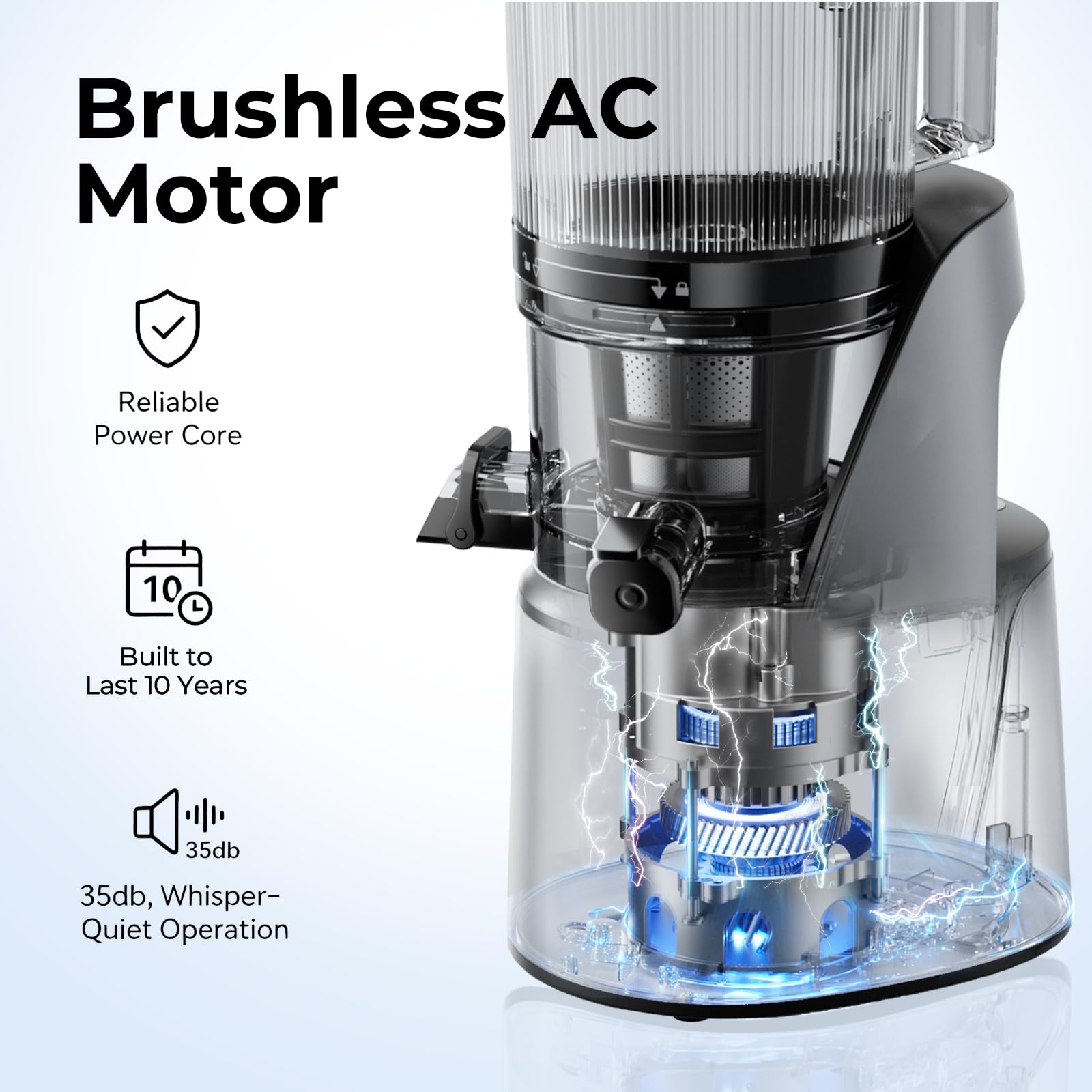 EanOruus Juicer Machines, 3-in-1 Cold Press Juicer with 6.5" Extra Large Chute, 100oz Large Capacity, AC Motor, Makes Juice, Nut Milk & Sorbet, Bright White