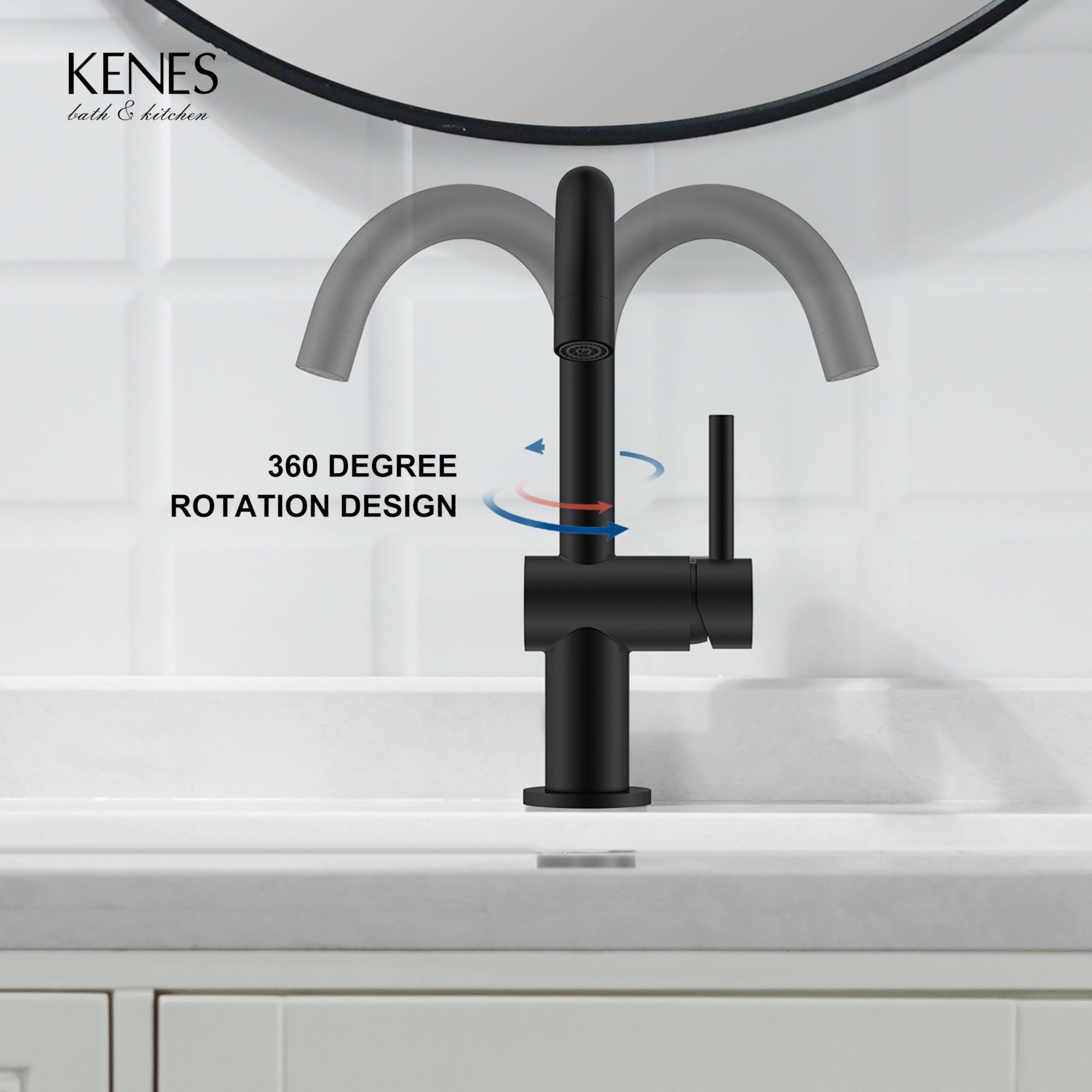KENES Black and Gold Single Handle Bathroom Sink Faucet, Modern Prep Wet Bar Sink Faucet with Drain Assembly & Deck Plate, Vanity Faucets for Farmhouse RV Camper Utility, KE-9005B-BG