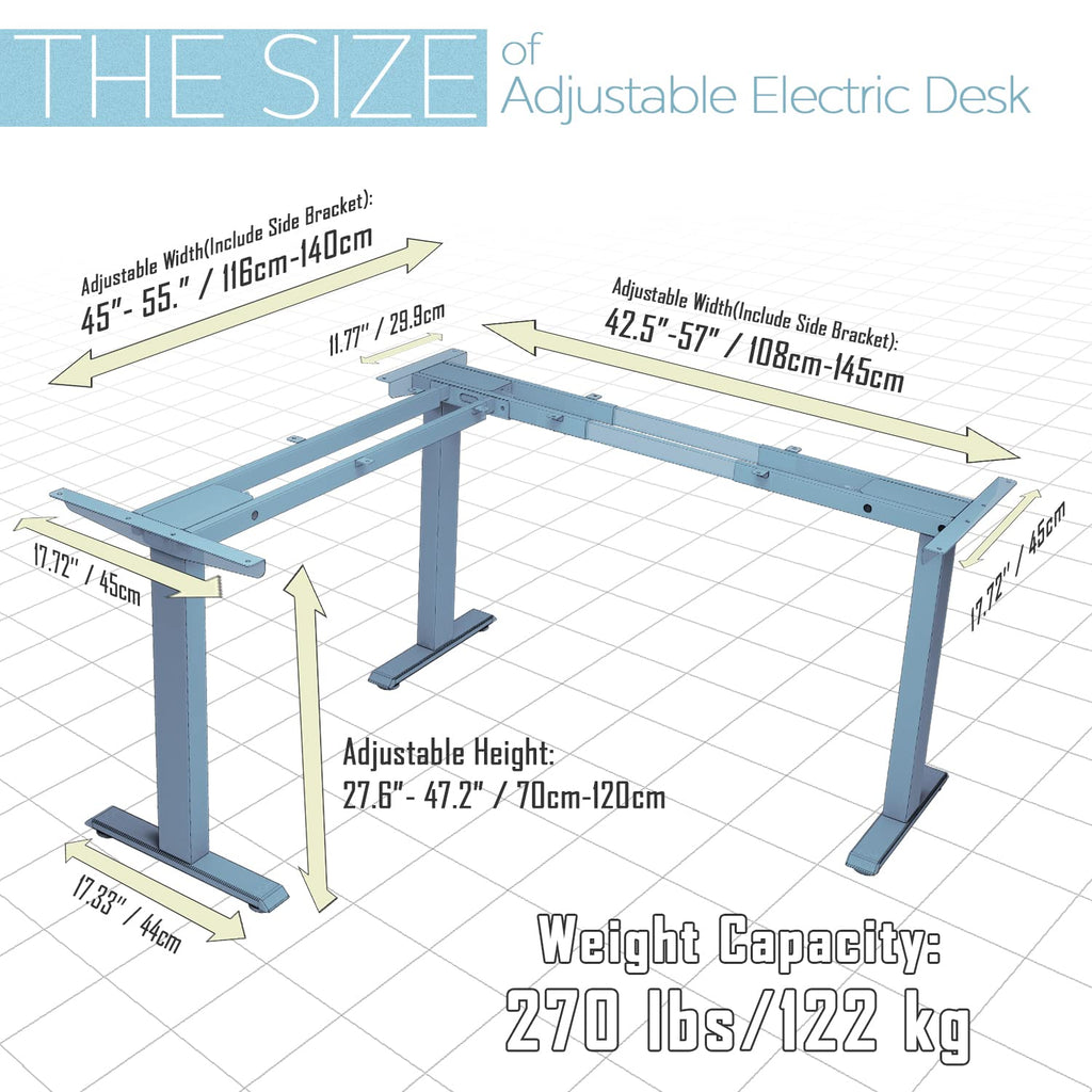 TOPSKY Dual Motor Height Adjustable L-Shaped Desk Frame, 270 lbs Capacity, Supports Multiple Monitors, Black 3-Leg Standing/Sitting Base for Home & Office, DF03.02 (Frame Only)