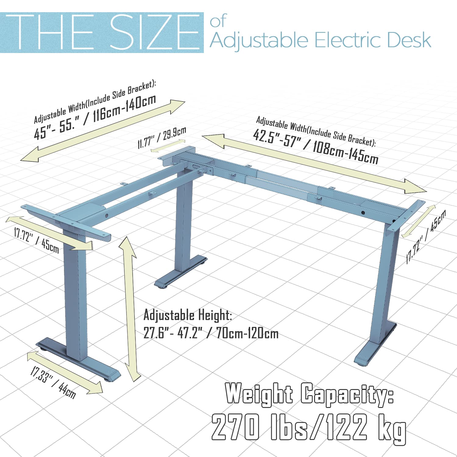 TOPSKY Dual Motor Height Adjustable L-Shaped Desk Frame, 270 lbs Capacity, Supports Multiple Monitors, Black 3-Leg Standing/Sitting Base for Home & Office, DF03.02 (Frame Only)