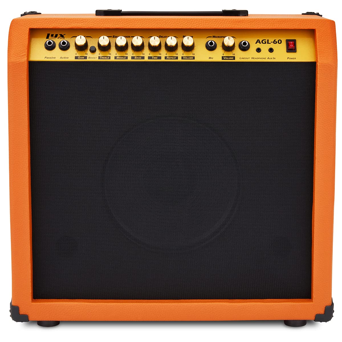 LyxPro Electric Guitar Amp 20 Watt Amplifier Built in Speaker Headphone Jack and Aux Input Includes Gain Bass Treble Volume and Grind - Black