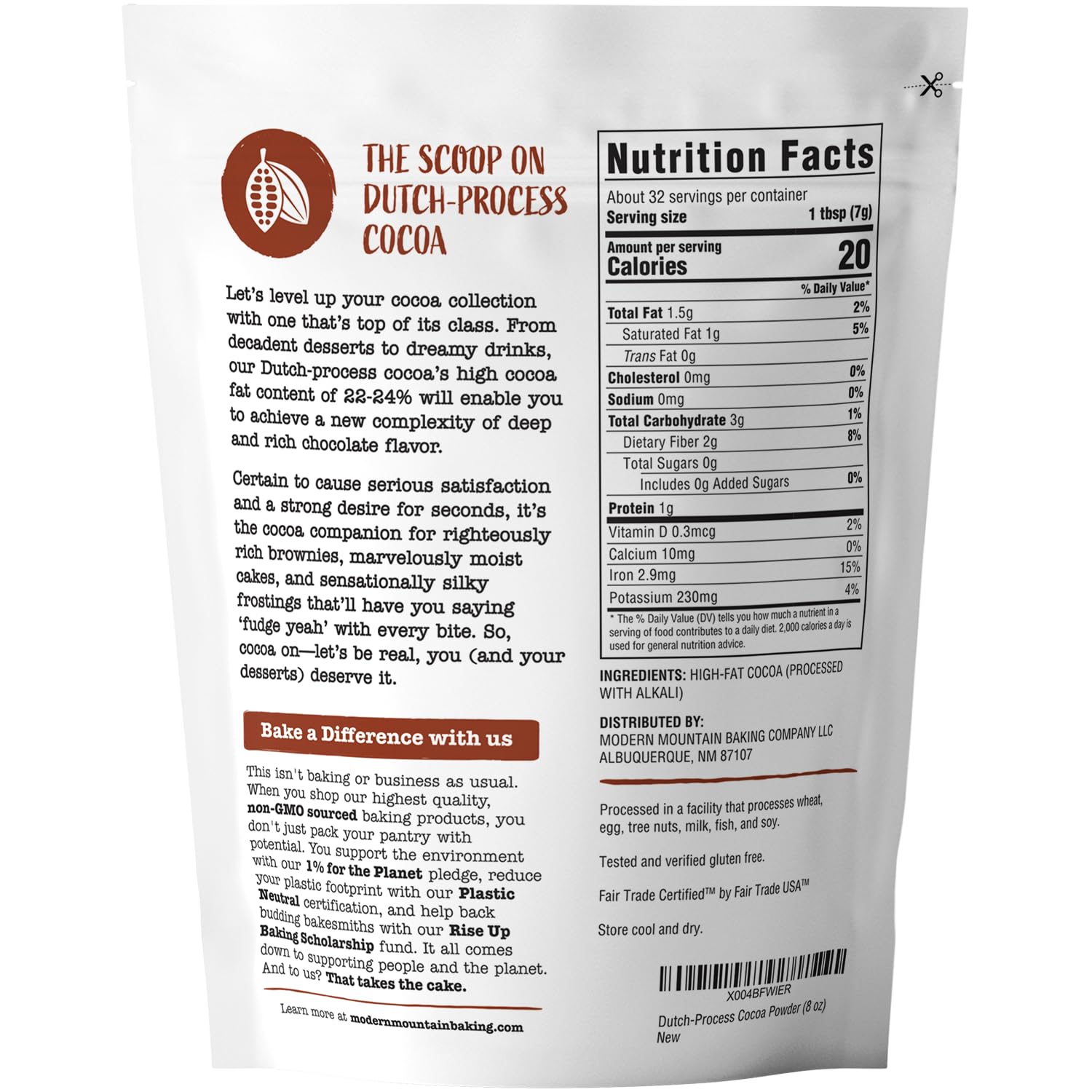 Cocoa Powder (1 lb) Dutch Processed Cocoa Powder, Unsweetened, Extra Rich Cocoa Flavor, 22-24% Fat, Premium Culinary Grade, Non-GMO, Perfect Cocoa for Baking and Cooking