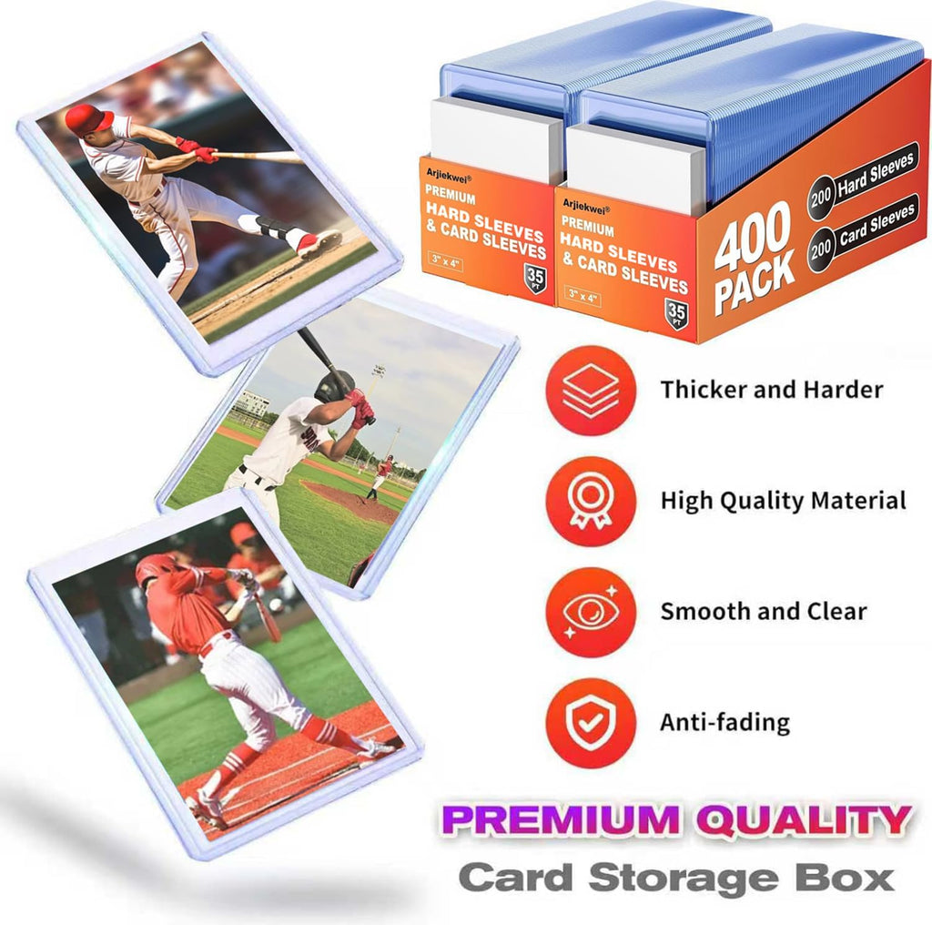 2000 Pack Card Sleeves Hard Plastic, Arjiekwei 3"X4" Baseball Cards Protectors Plastic, Premium Card Holder for Trading Sports Baseball Football Game Cards (1000 Rigid + 1000 Clear)