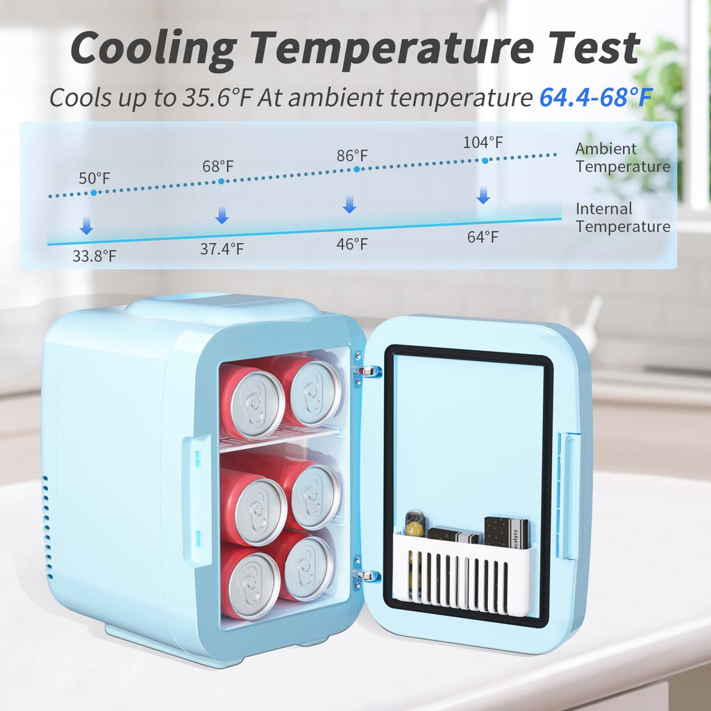 YASHE Mini Fridge, 4 Liter/6 Can Mini Makeup Fridge, 110V AC/ 12V DC Portable Thermoelectric Cooler&Warmer for Skincare, Drink, Cosmetic, Medicine, Small fridge for Bedroom, Office, Dorm, Car, Black
