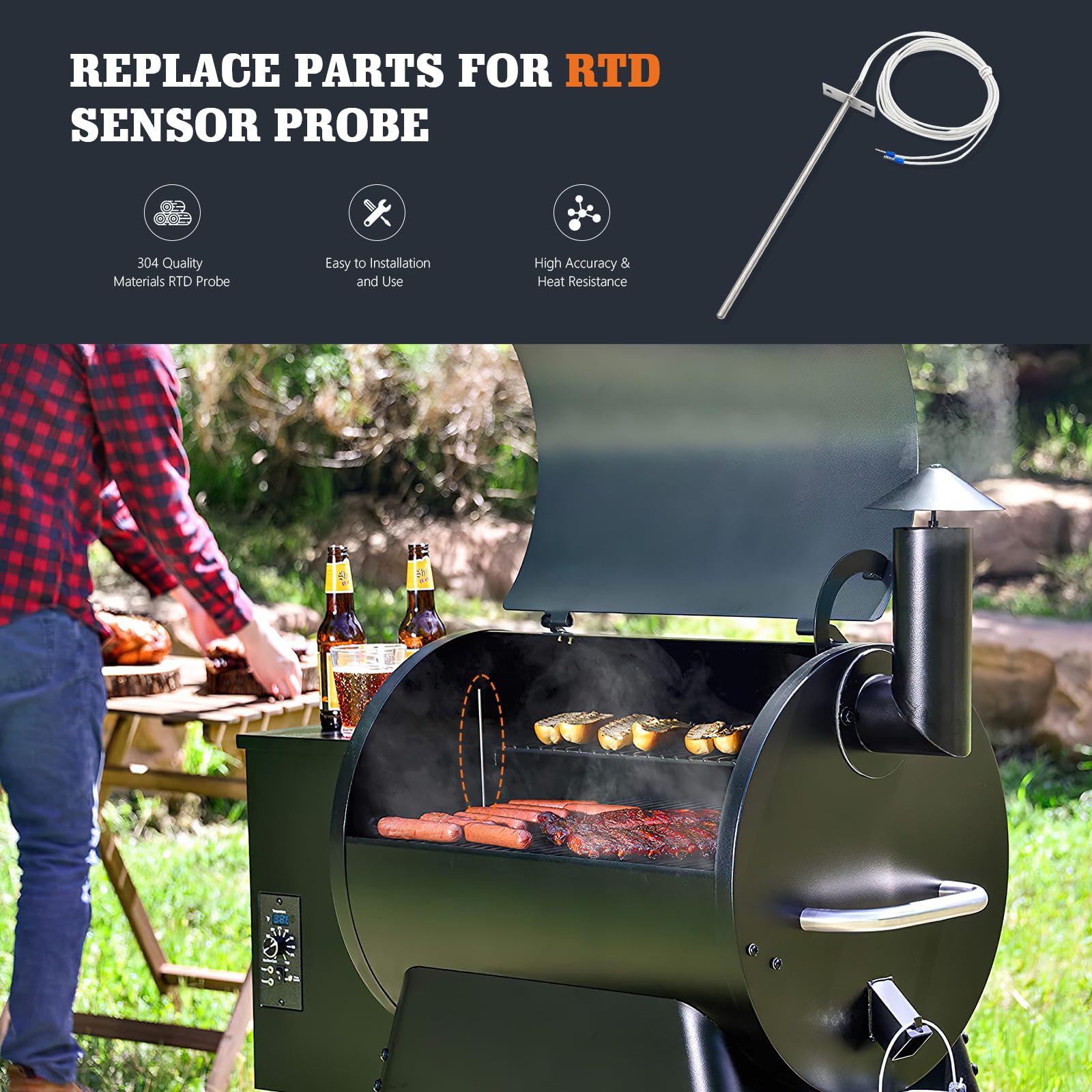 Replacement Waterproof Meat Probe 2 PCS Compatible with Traeger BBQ Grills, 3.5 mm Plug Meat BBQ Digital Thermostat Probes, Set of 2