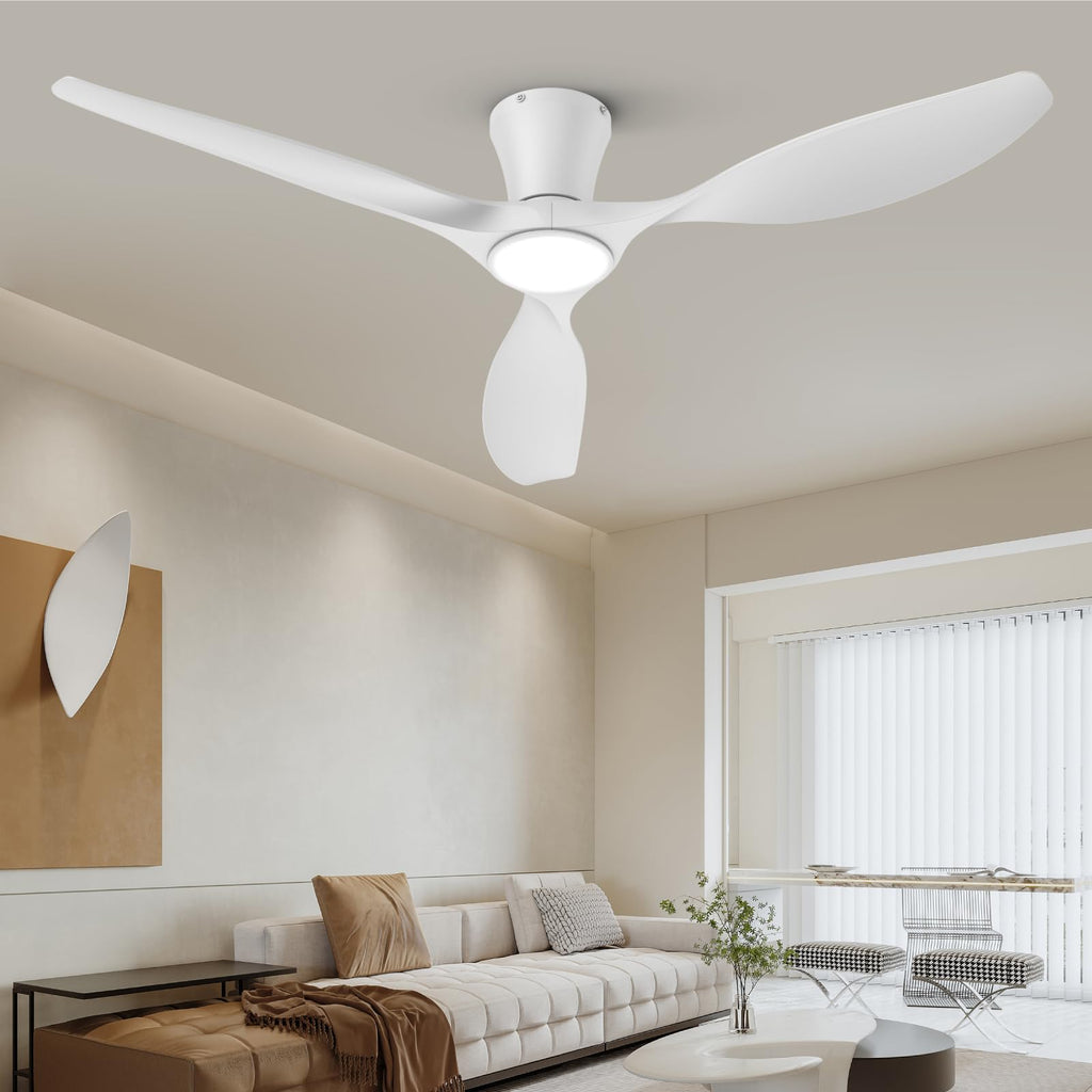 TALOYA Ceiling Fans with Lights,42 inch Modern Low Profile Ceiling Fan with Light and Remote Control, Flush Mount, 3CCT, White Ceiling Fan for Bedroom Living Room and Patio
