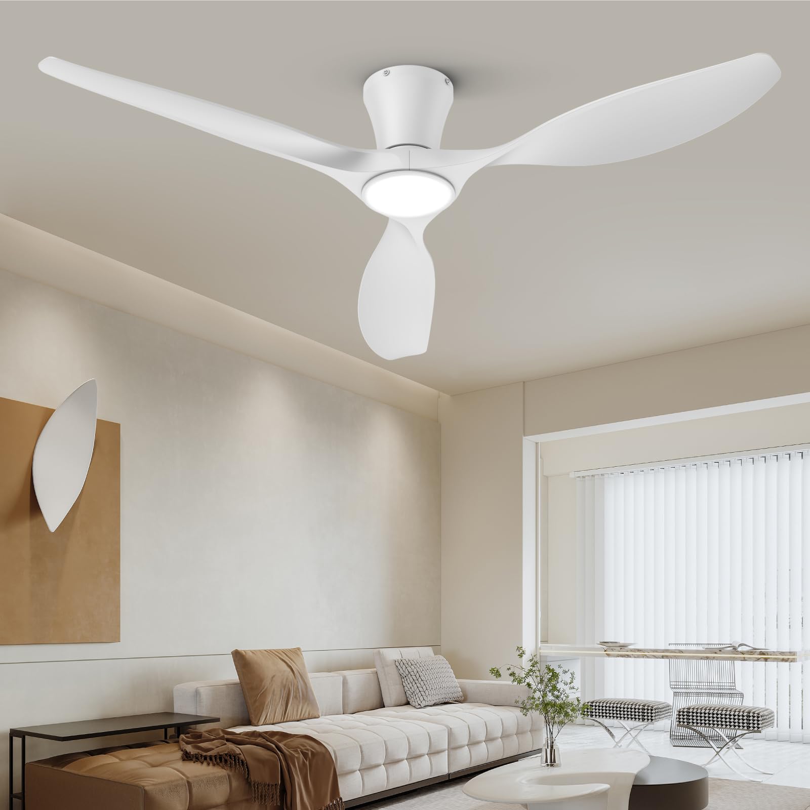 TALOYA Ceiling Fans with Lights,42 inch Modern Low Profile Ceiling Fan with Light and Remote Control, Flush Mount, 3CCT, White Ceiling Fan for Bedroom Living Room and Patio