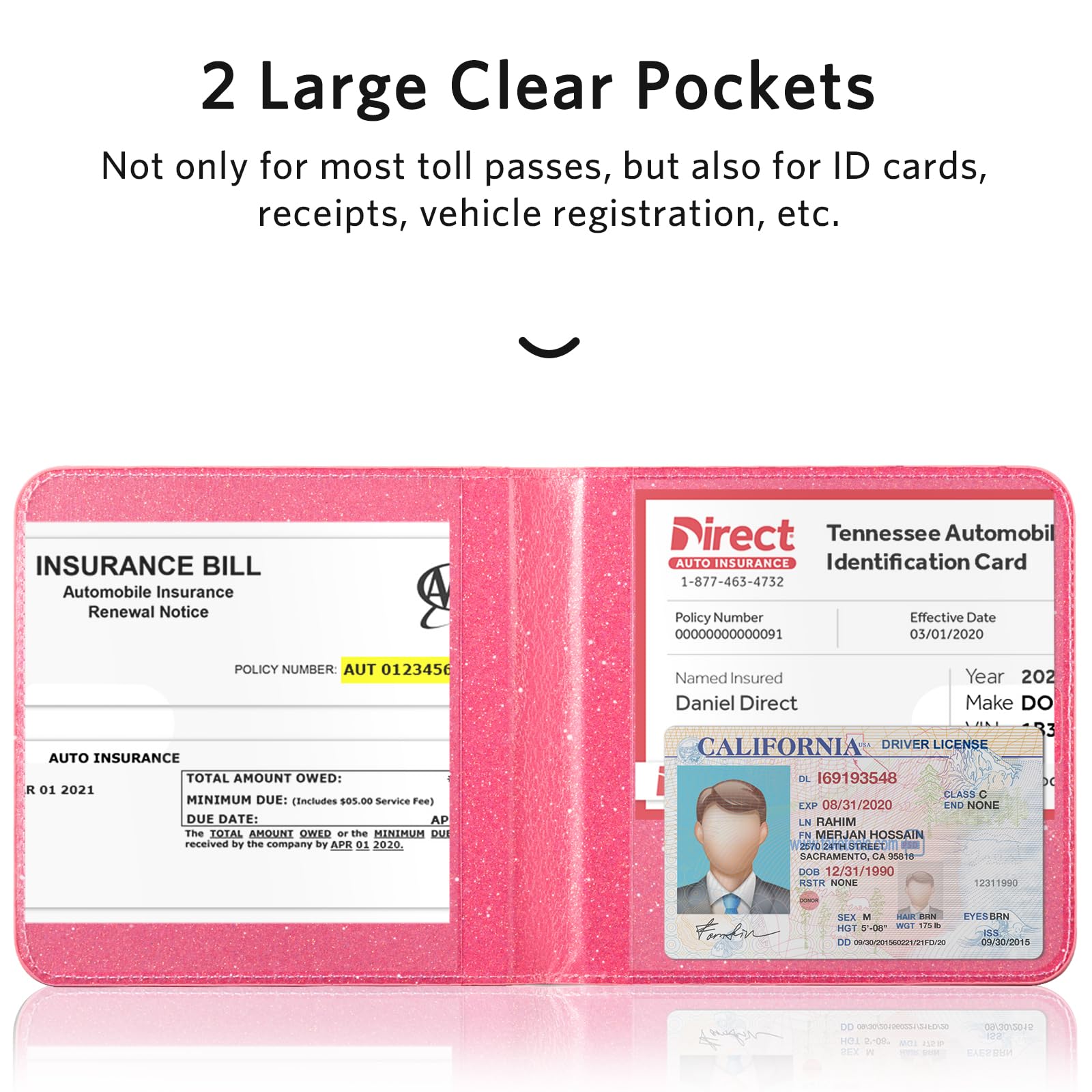 CoBak Car Registration and Insurance Holder - Men and Women Small Lightweight Vehicle Glove Box Car Organizer, Auto Truck Comparment Accessories Case for Essential Document, Driver License (Black)
