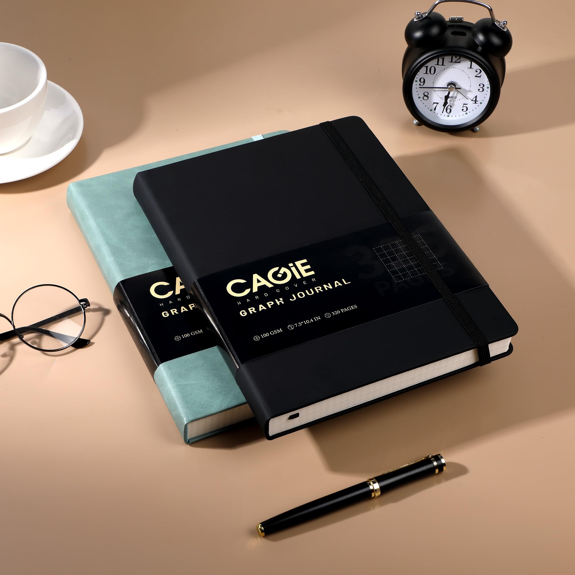 CAGIE Bullet Dotted Journal Notebook 320 Pages 100 GSM Paper Hardcover A5 Dot Grid Notebook Leather Journals for Writing Women Men Work Journaling, Black