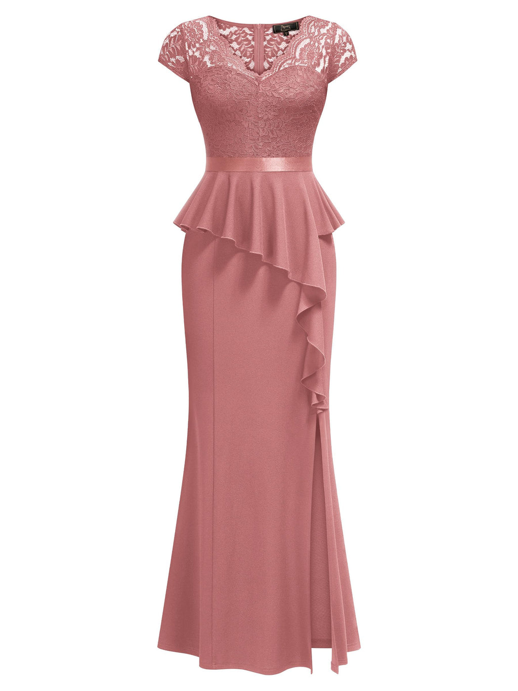 MISSMAY Women's Elegant Floral Lace Ruffle Split Cocktail Party Long Dress