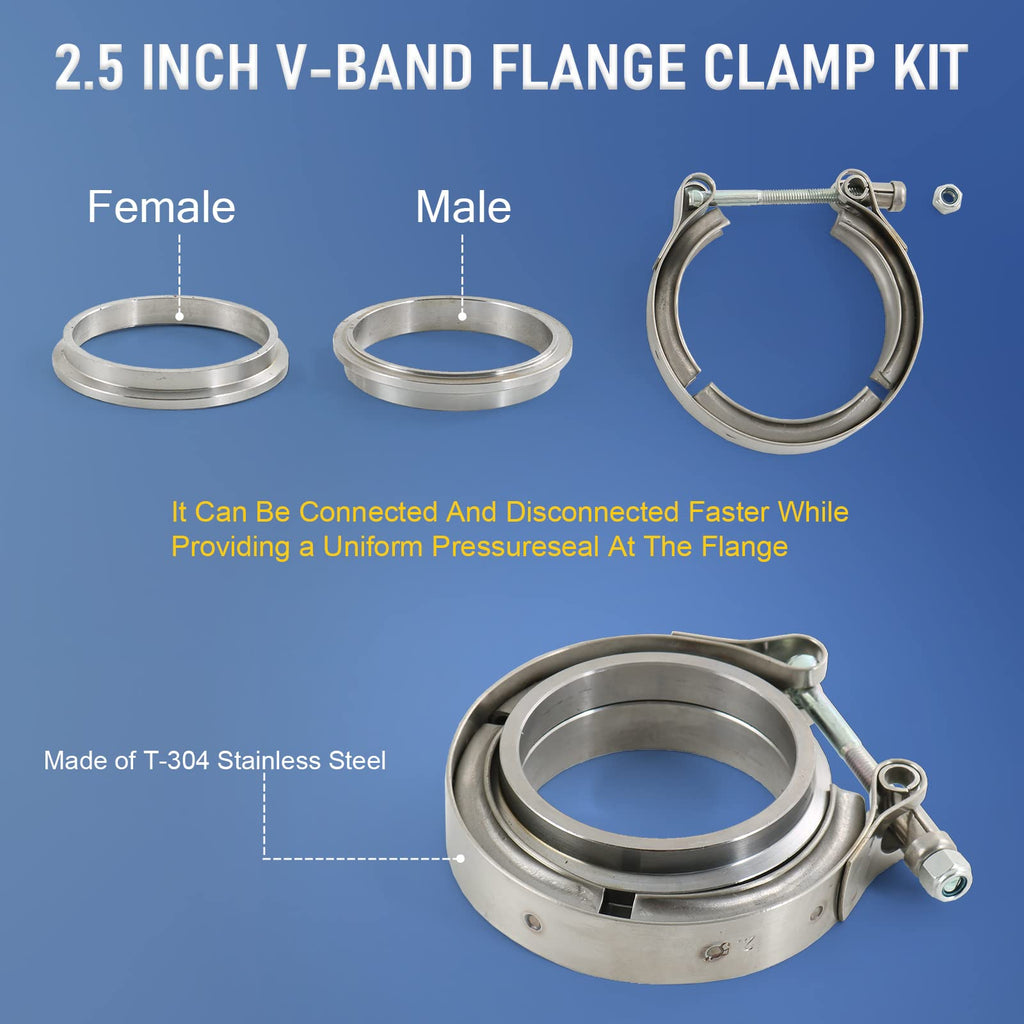 2.25" V-Band Flange Clamp Kit With Ridge Stainless Steel Replacement For Exhaust Downpipe 2.25 Inch