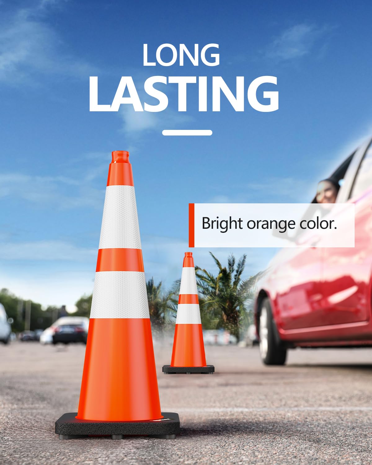 (4 Pack) BATTIFE Traffic Cones 18 Inch with Black Weighted Base, PVC Green Cone for Traffic Control,Construction Events, Driveway Road Parking Lot