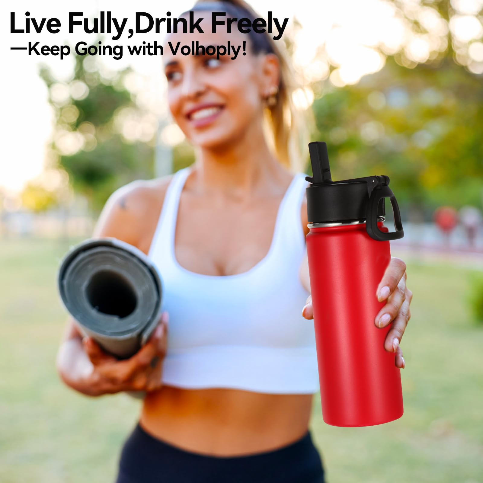 Volhoply Kids Insulated Water Bottle with Straw,16oz Stainless Steel Cold Water Bottles for School,BPA-Free Metal Wide Mouth Cups with Handle Lid,Reusable Double Wall Vacuum Sport Flask(Black,1)