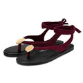 Carcuume Women's Suede Flat Sandals with Metallic Accents Adjustable Strappy Flip Flops for Beach Vacation Casual Outings Cushioned Dressy Slides,MOLAZY-00