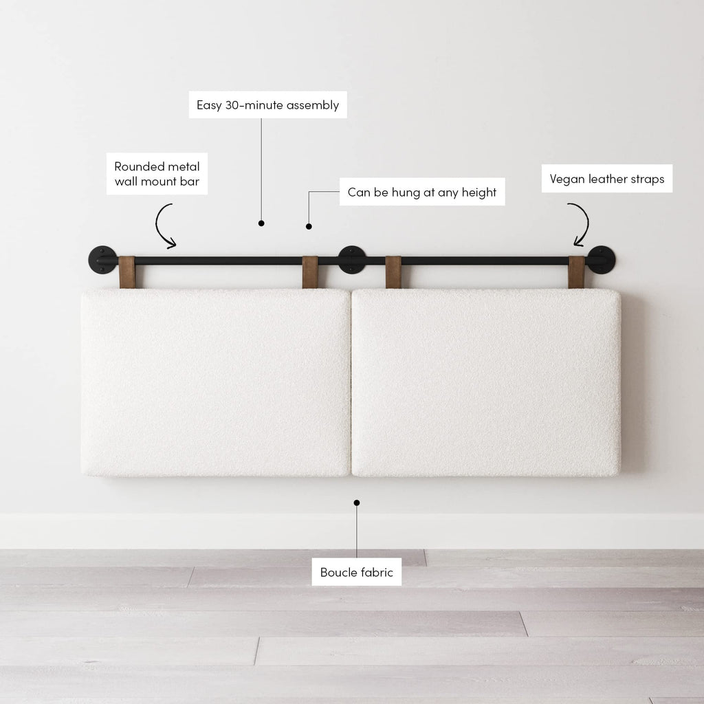 Nathan James Harlow Modern Wall Mount Hanging Headboard, Queen, Brown Faux Leather