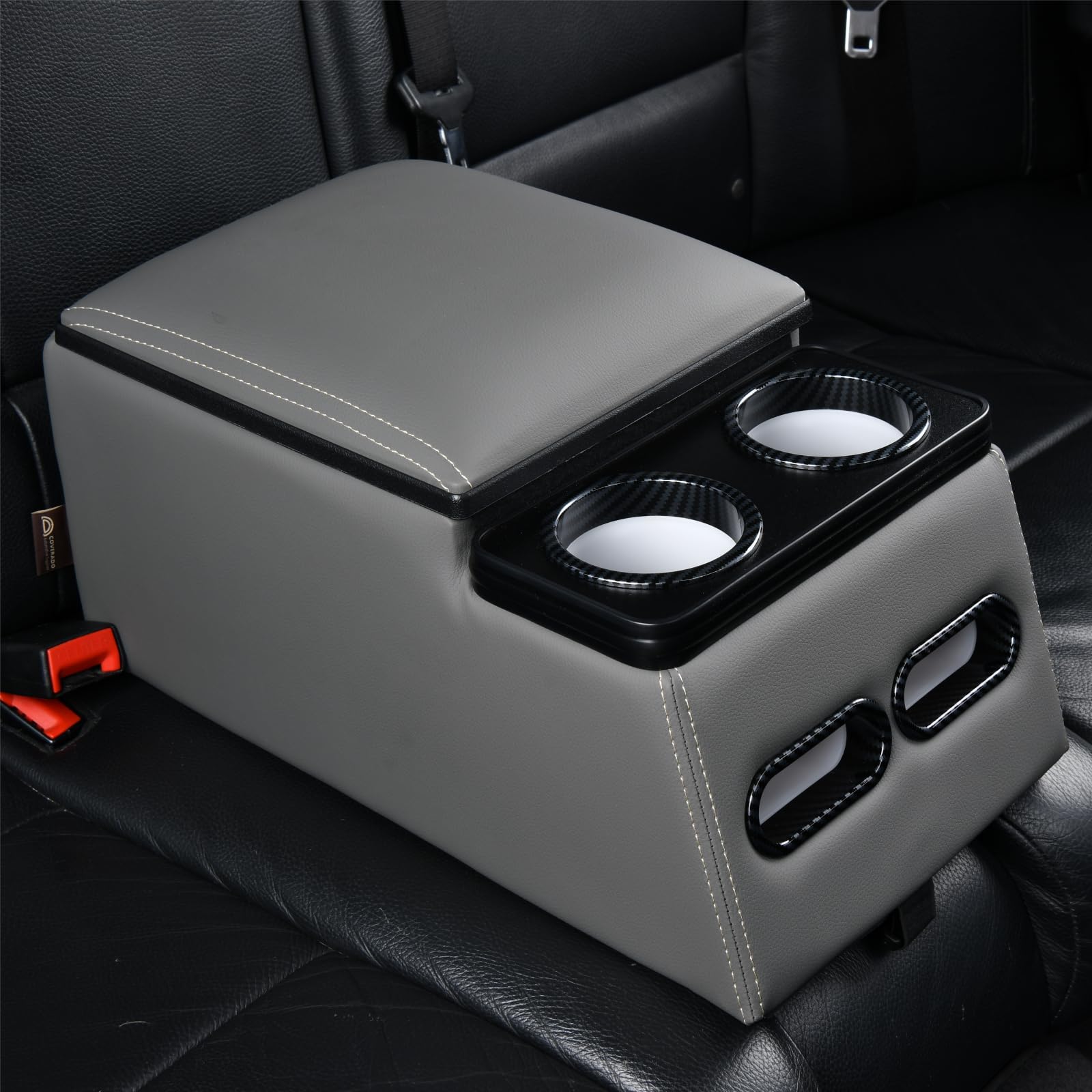 Coverado Car Center Console, Universal Rear Bench Seat Consoles, Truck Seat Organizer and Storage, Back Seat Car Organizer with Cup Holder, Large Storage Box, Central Armrest Box (Regular, Beige)