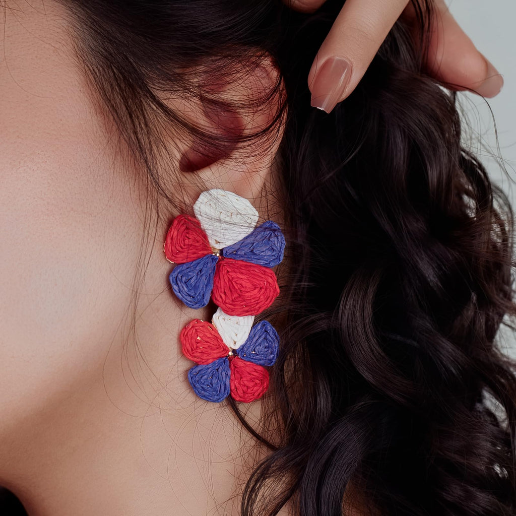 Boho Flower Earrings Statement Raffia Dangle Earrings Cute Floral Jewelry Trendy Summer Beach Vacation Outfits for Women