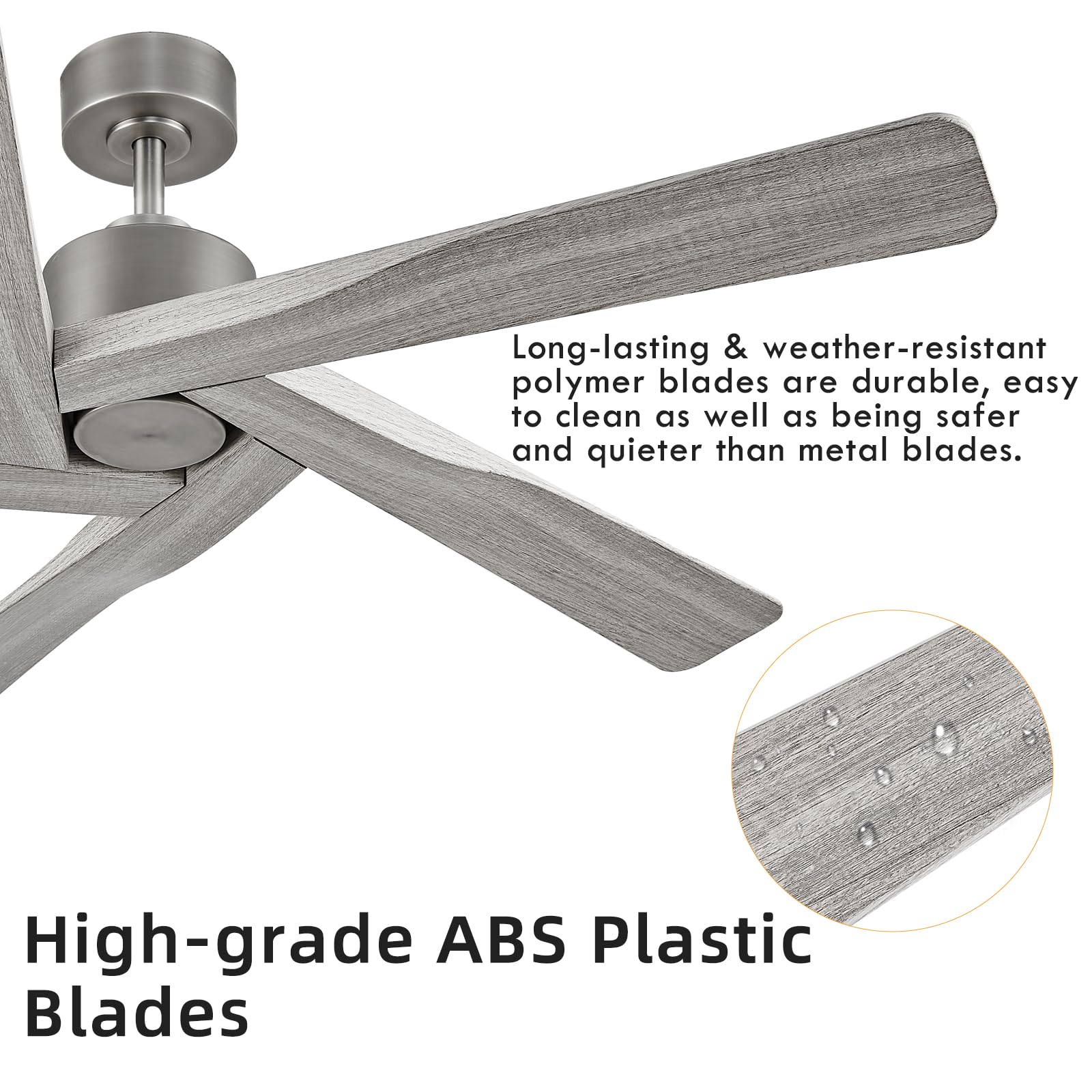 WINGBO 54" ABS DC Ceiling Fan No Light, 5 Blade Wood Grain ABS Ceiling Fan with Remote, 6-Speed Reversible DC Motor, Ceiling Fans without Light for Kitchen Bedroom Living Room, Antique Nickel and Grey