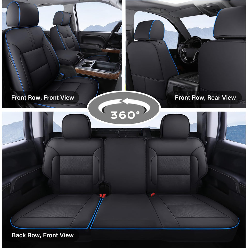 Coverado Chevy Silverado Seat Covers, Faux Leather Seat Covers Fit for Chevy Silverado GMC Sierra 2007-2025 1500, 2015-2025 2500HD 3500HD Crew Double Extended Cab (Front, Black)