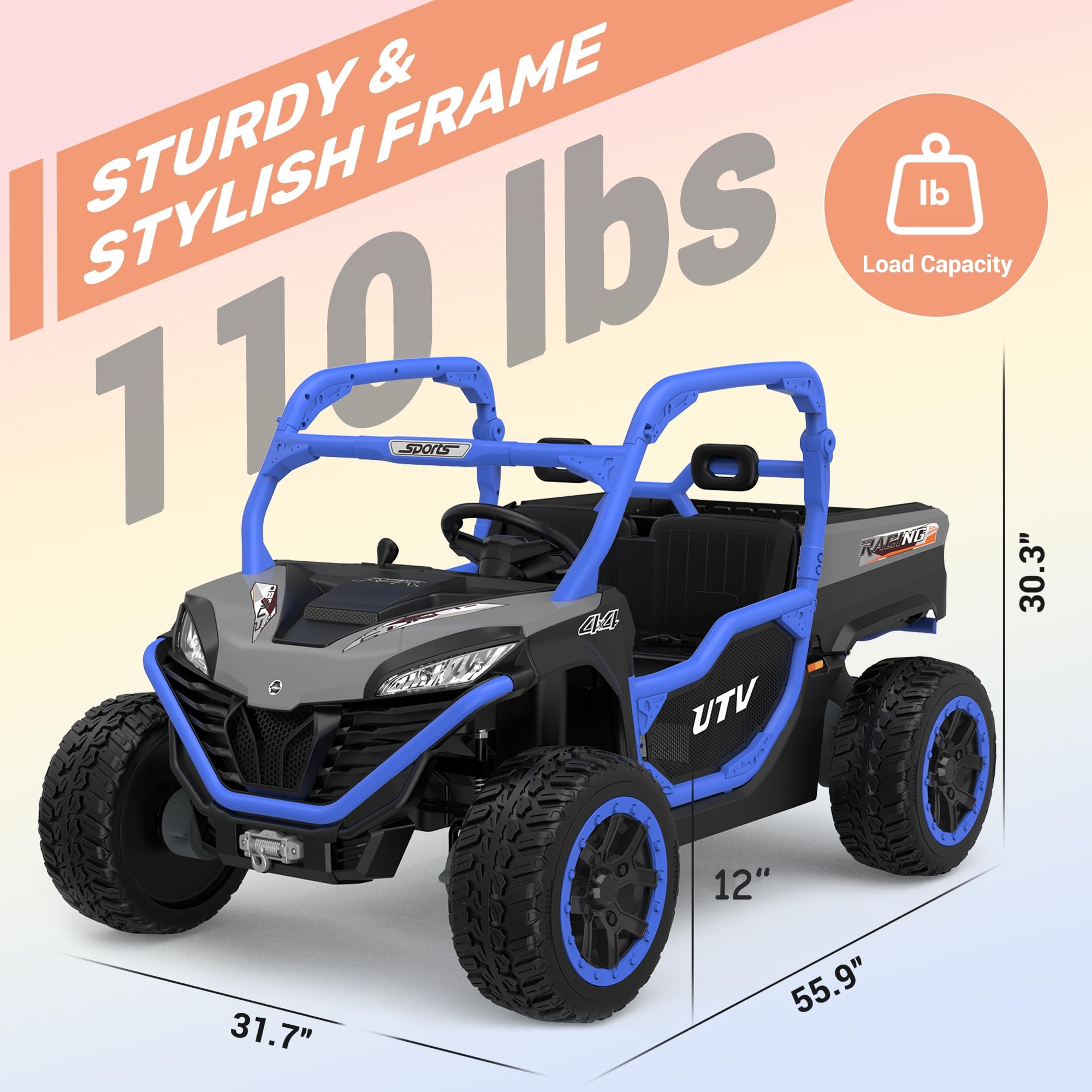 ANPABO 24V 2 Seater Ride On Dump Truck, 4x75W, Max 5 Mph, EVA Tire, Kids Electric Car with Electric Dump Bed, Shovel, Music, Ride on Toy for Big Kids w/Parent Remote Control for Ages 3-8, Blue
