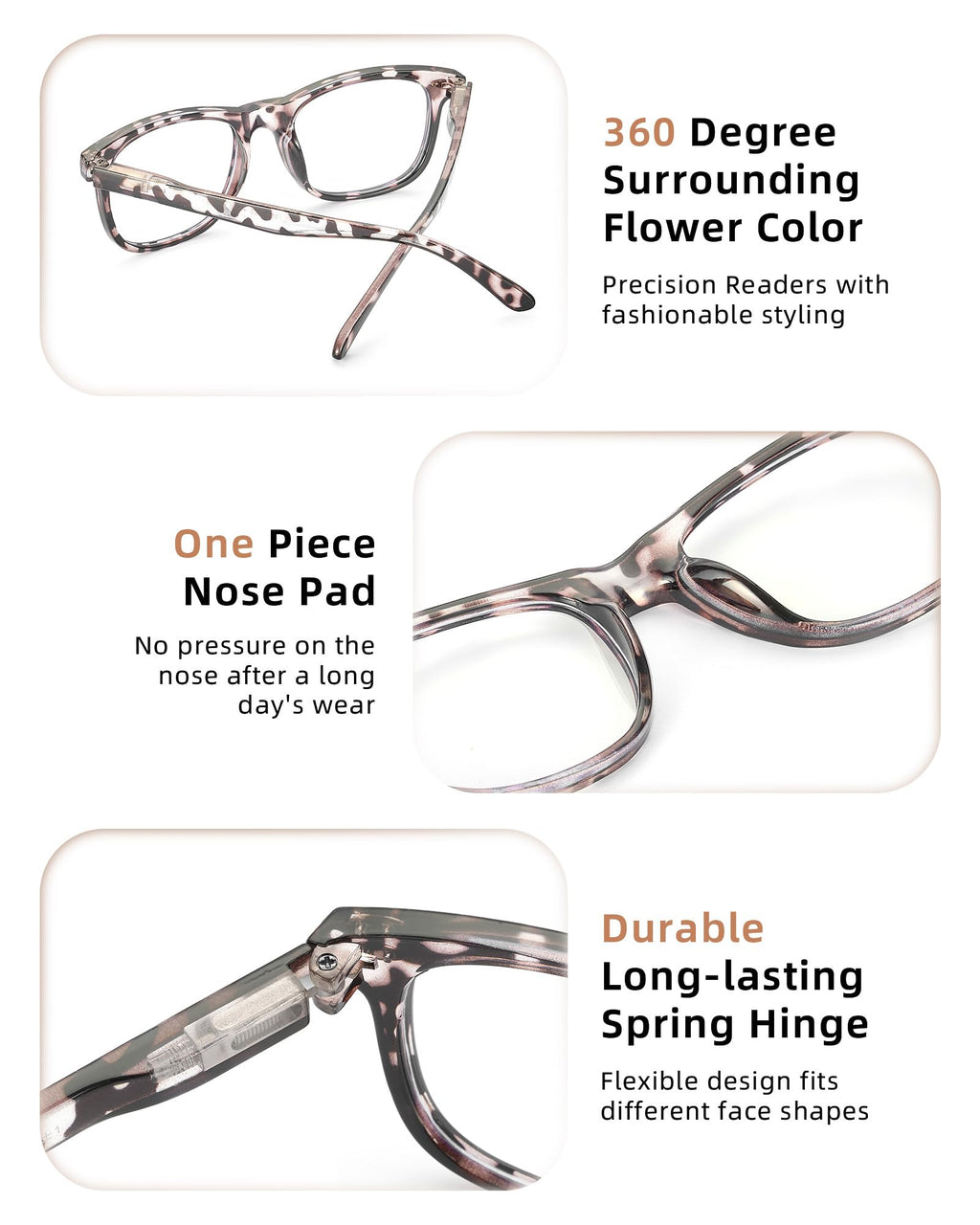 JOLISU Reading Glasses For Women - 5 Pack Stylish Readers For Womens Men Spring Hinge Eyeglasses -Blue Light Blocking Protection Frame (0.50)
