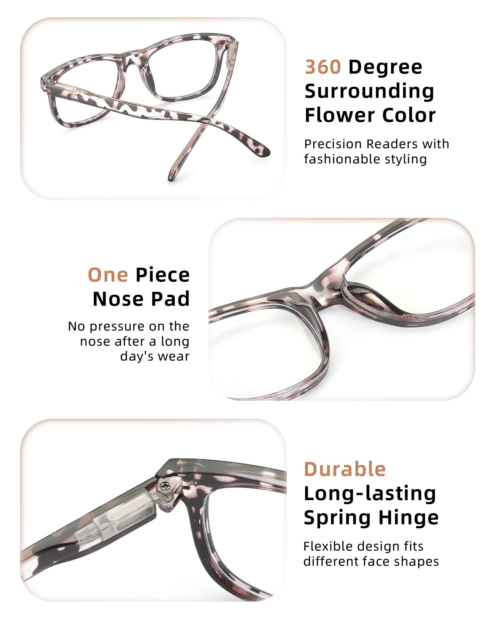 JOLISU Reading Glasses For Women - 5 Pack Stylish Readers For Womens Men Spring Hinge Eyeglasses -Blue Light Blocking Protection Frame (0.50)