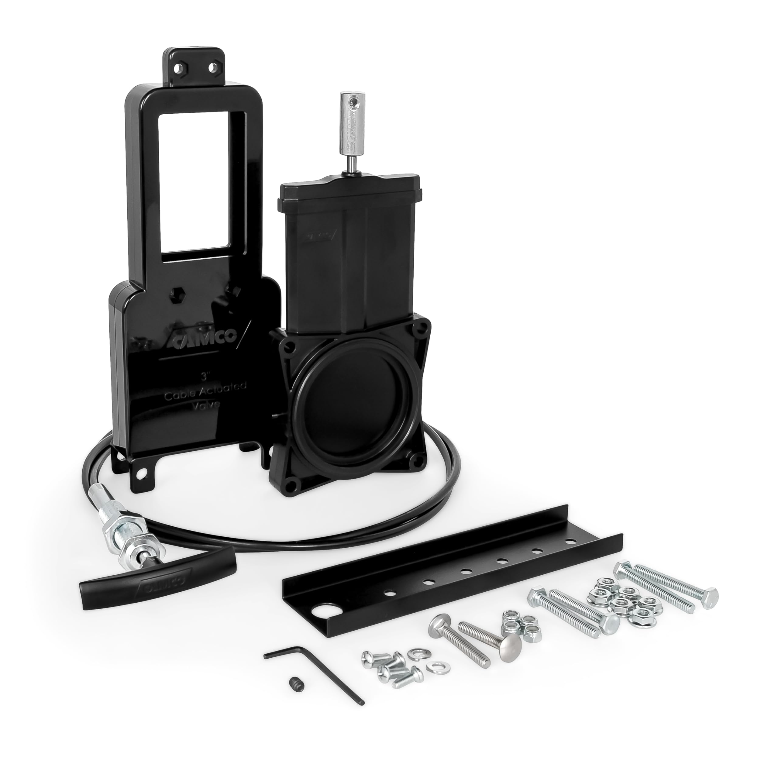 Camco RV Sanitation System 3" Waste Valve with 72" Cable Extension Kit for Sidewall or Control Access Compartment Mount Installation