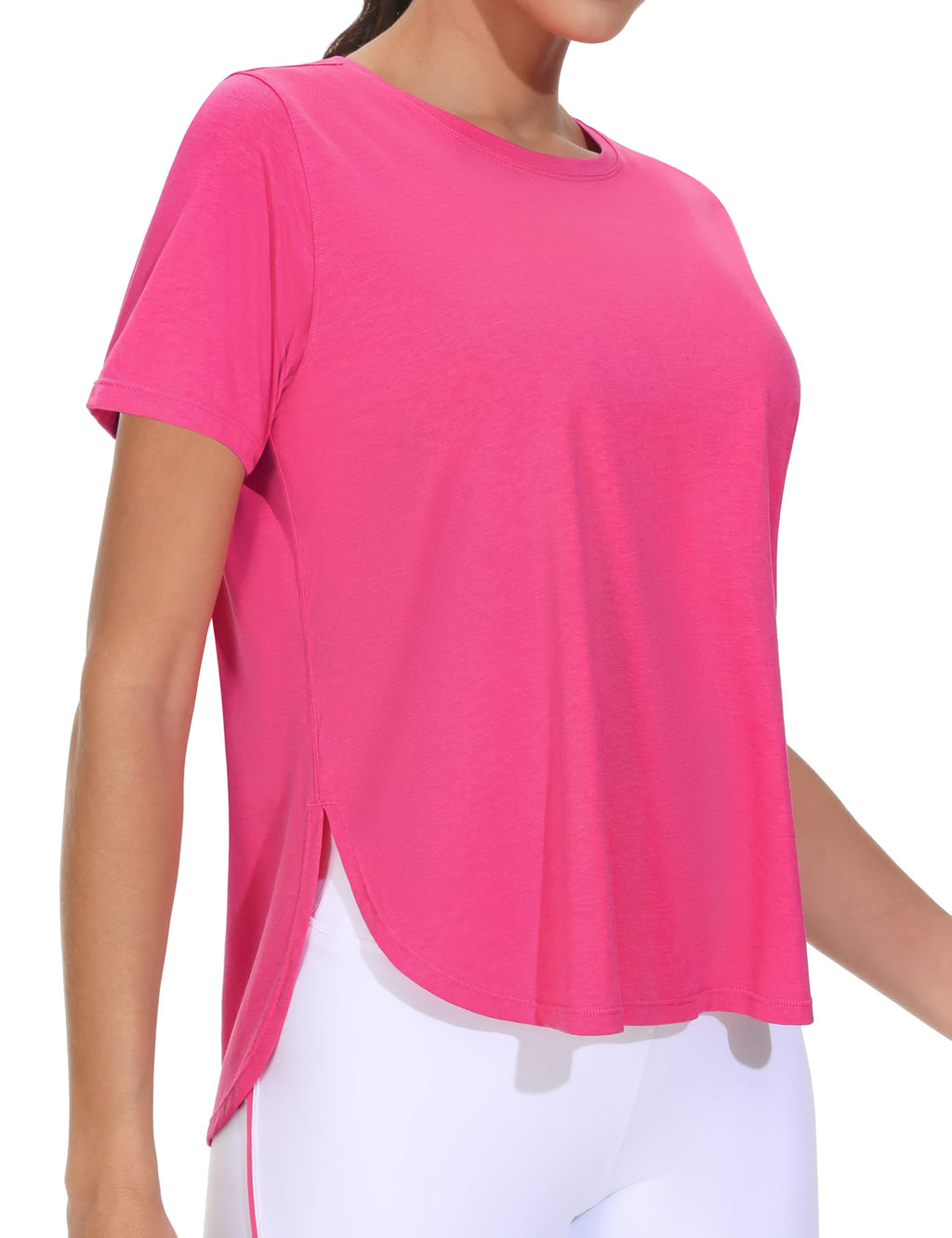 THE GYM PEOPLE Women's Workout T-Shirts Loose Fit Short Sleeve Cotton Running Basic Tee Tops with Split Hem