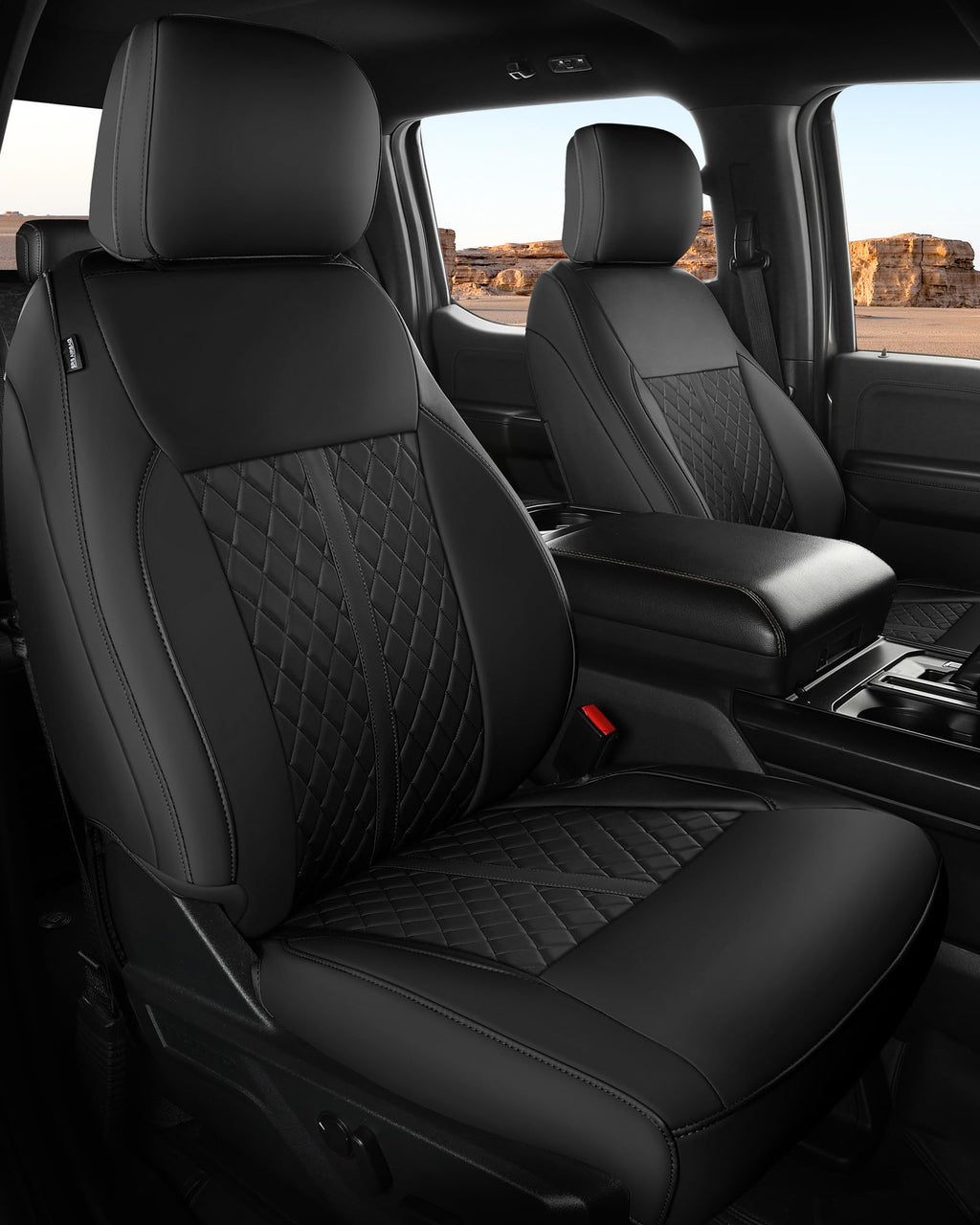 for Ford F150 Leather Seat Covers, Super Crew Cab XL XLT 2015-2020, F250 F350 F450 Super Duty Crew Cab 2017-2022,Custom Truck Seat Cover Full Set, Pickup Accessories, Black (Bucket Seat)