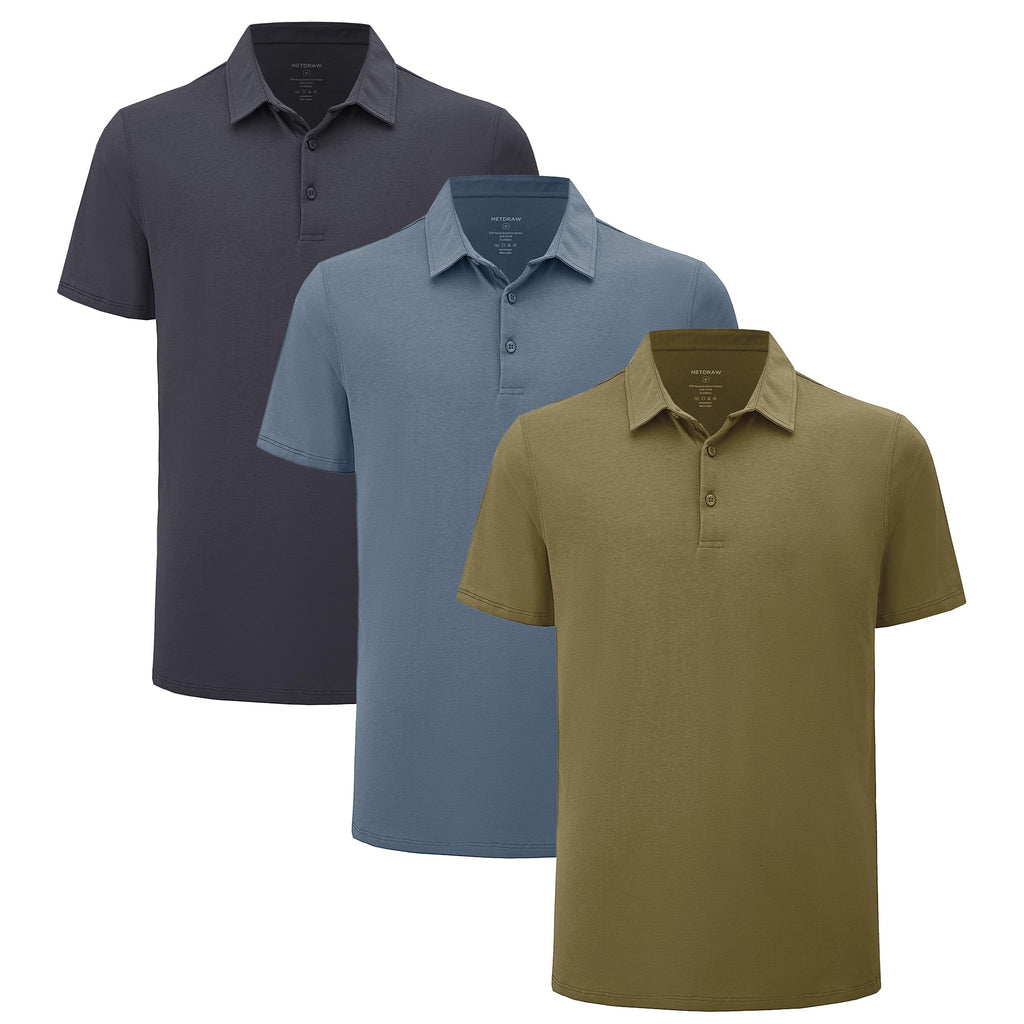 netdraw Mens Lightweight Bamboo Viscose Polo Ultra Soft Curved Hem UPF 50+ Casual Collared Golf Shirt