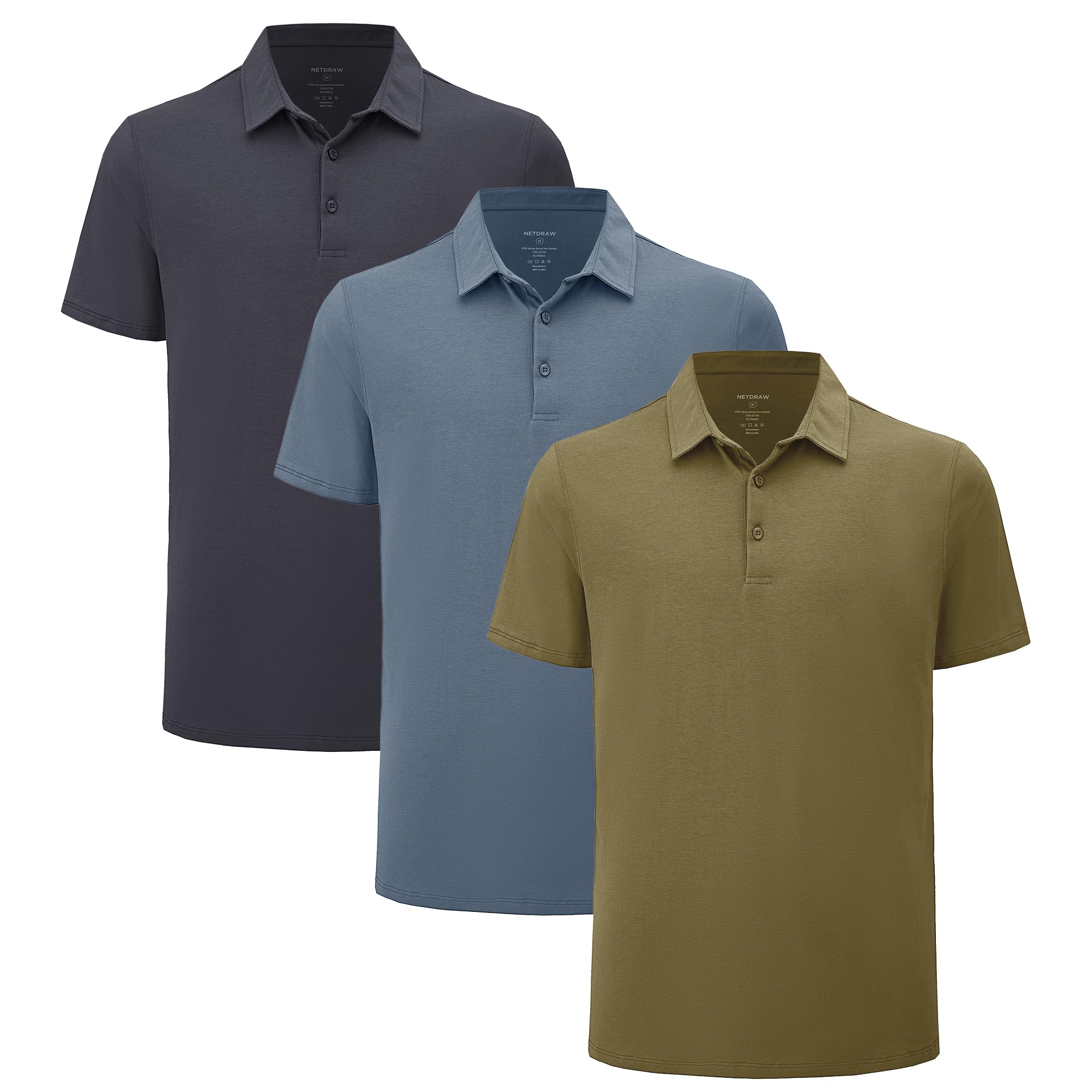 netdraw Mens Lightweight Bamboo Viscose Polo Ultra Soft Curved Hem UPF 50+ Casual Collared Golf Shirt