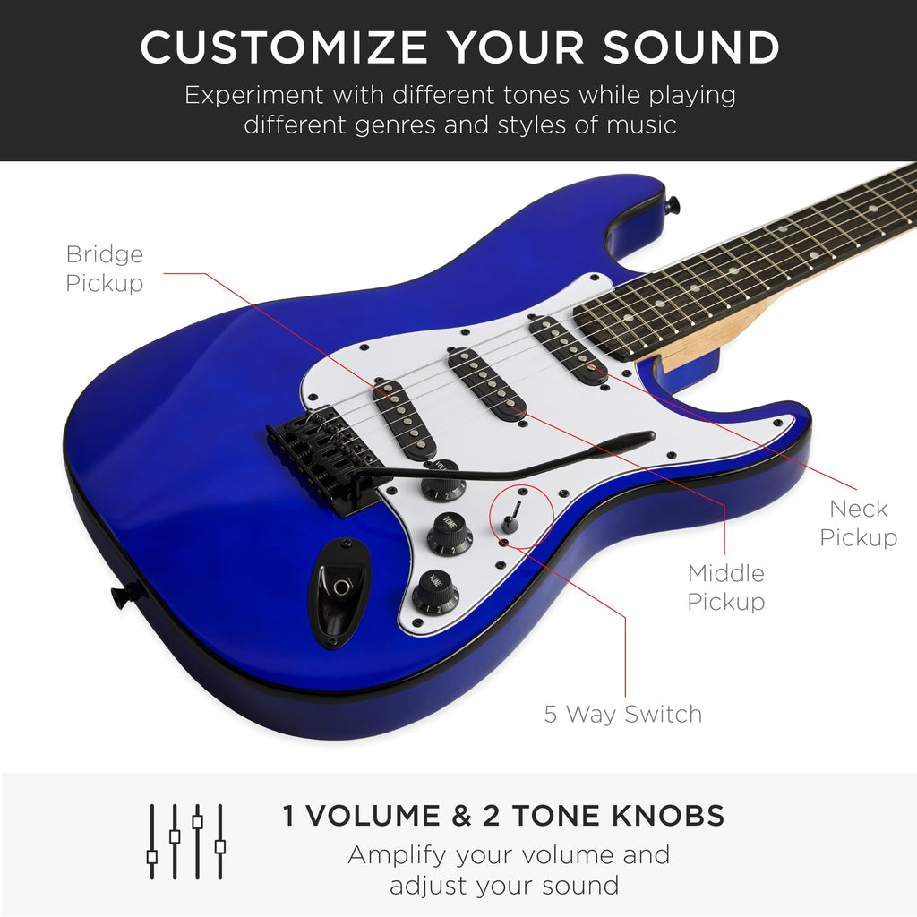 Best Choice Products 39in Full Size Beginner Electric Guitar Starter Kit w/Case, Strap, 10W Amp, Strings, Pick, Tremolo Bar - 3 Color Sunburst