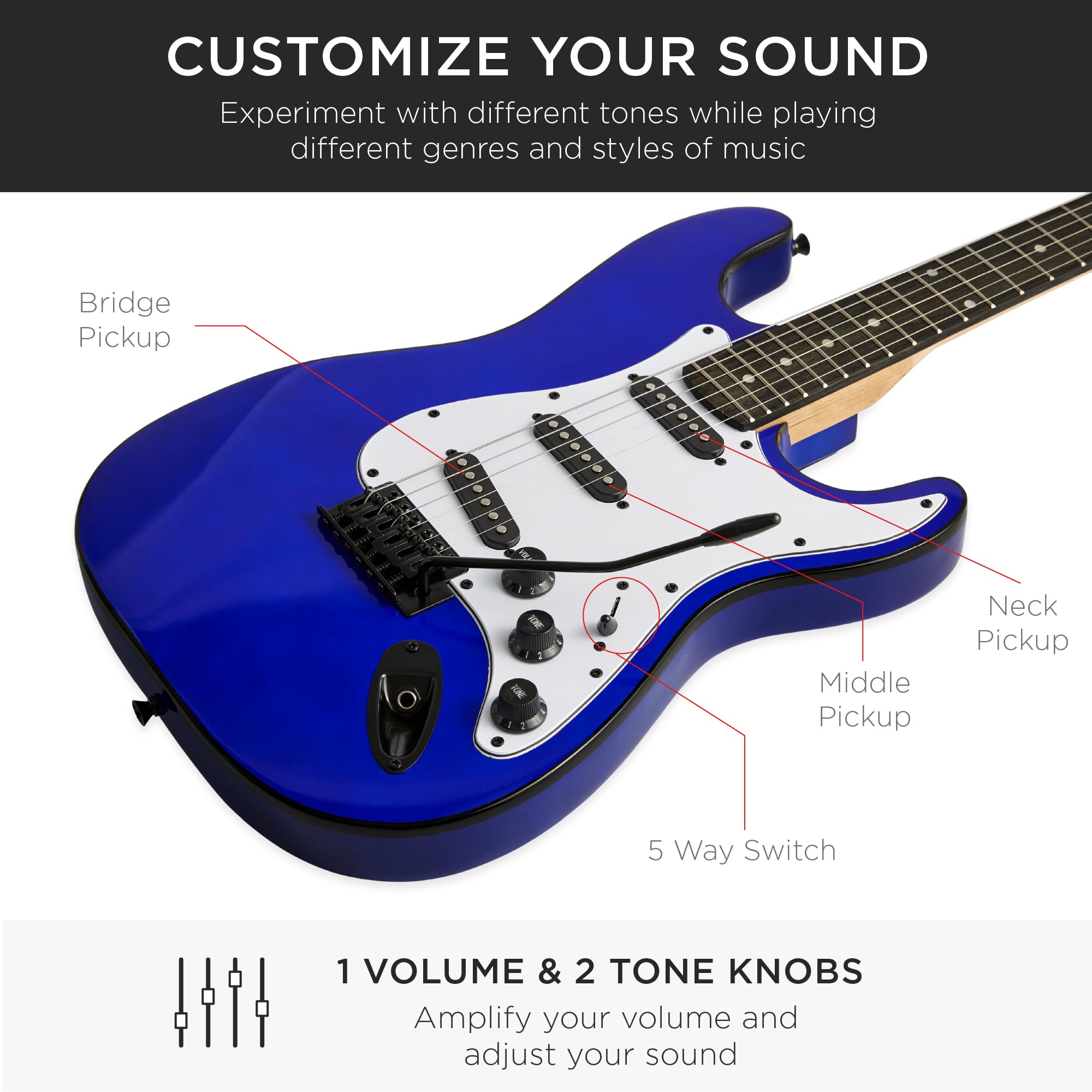 Best Choice Products 39in Full Size Beginner Electric Guitar Starter Kit w/Case, Strap, 10W Amp, Strings, Pick, Tremolo Bar - 3 Color Sunburst