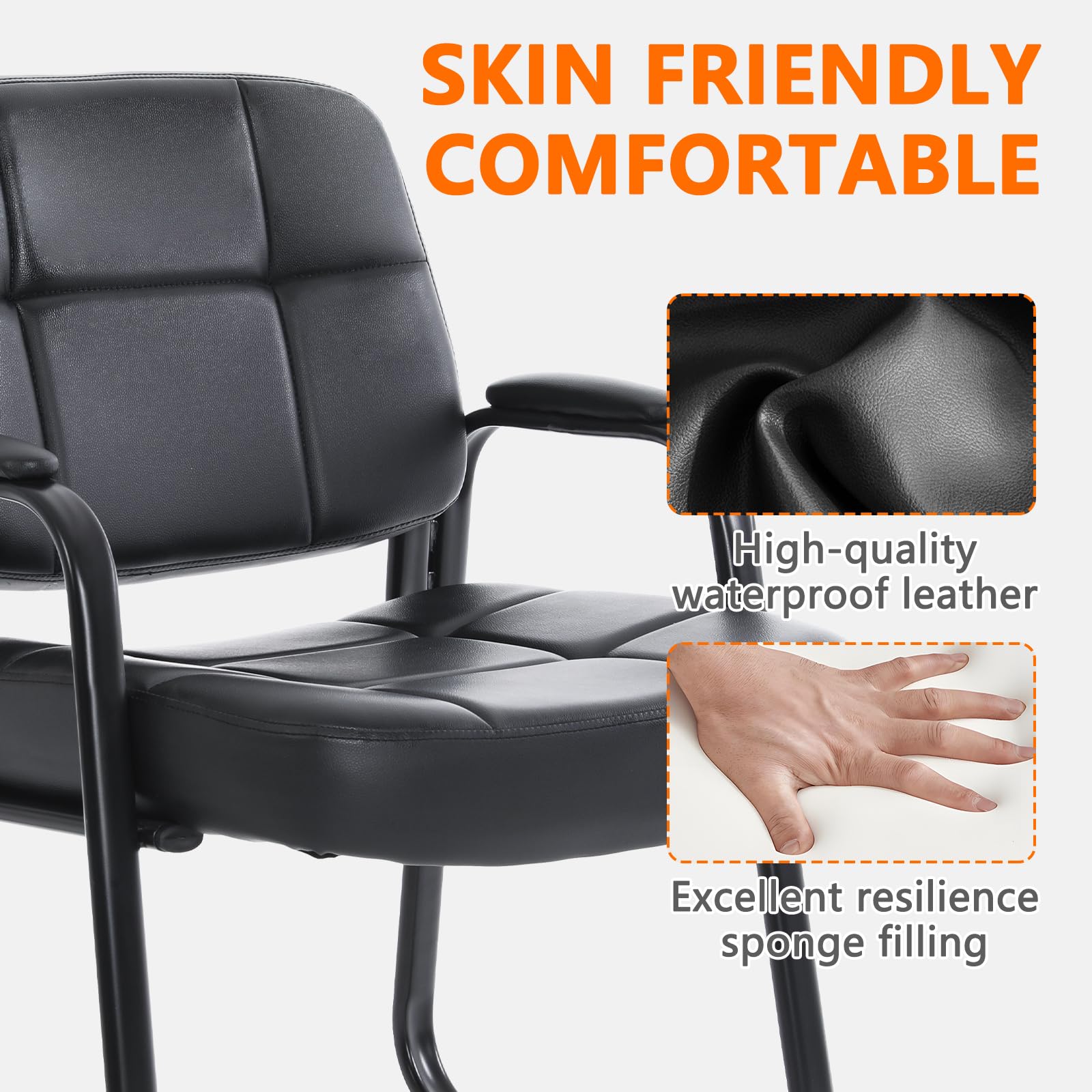 CLATINA Big & Tall 500 lbs Leather Office Reception Chair No Wheels with Padded Arms, Waiting Room Guest Chair for Elderly Home Desk Conference Room Lobby Side Salon Clinic, Black