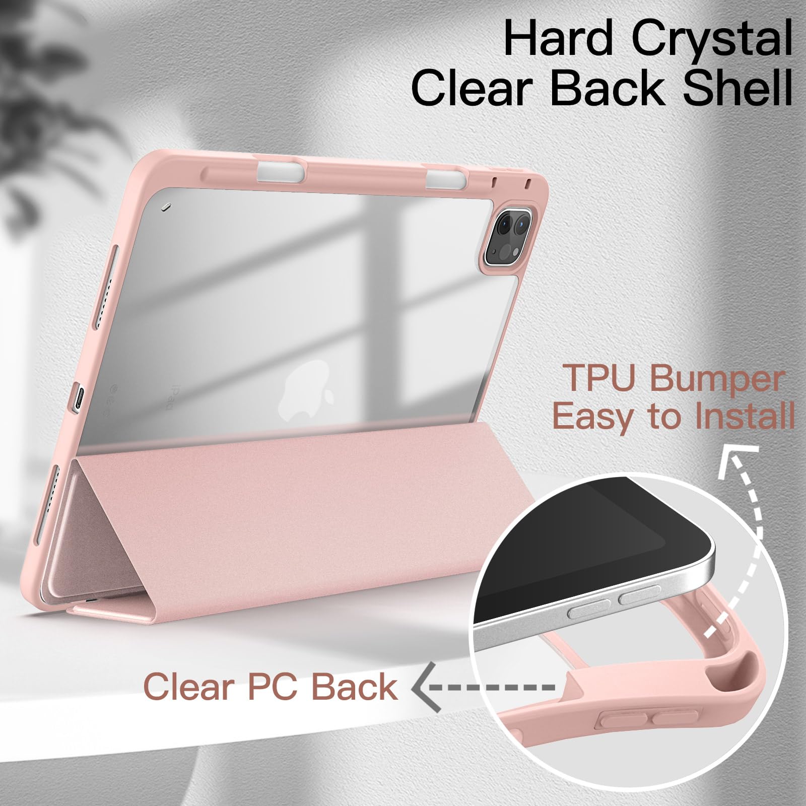JETech Case ONLY for iPad Pro 11 Inch (2022/2021/2020/2018) with Pencil Holder, Clear Transparent Back Shell Slim Stand Shockproof Tablet Cover, Auto Wake/Sleep (Black)