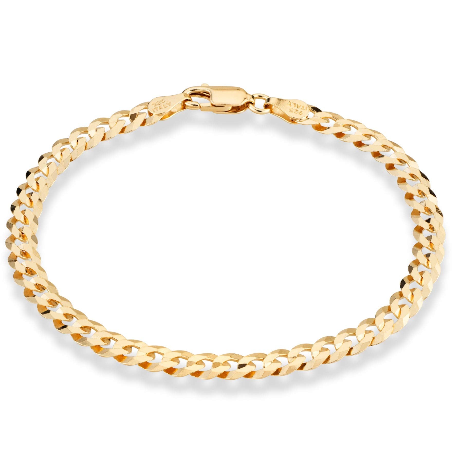 Miabella 18K Gold Plated 925 Sterling Silver Italian 5mm Solid Diamond-Cut Cuban Link Curb Chain Bracelet for Men Women, Made in Italy