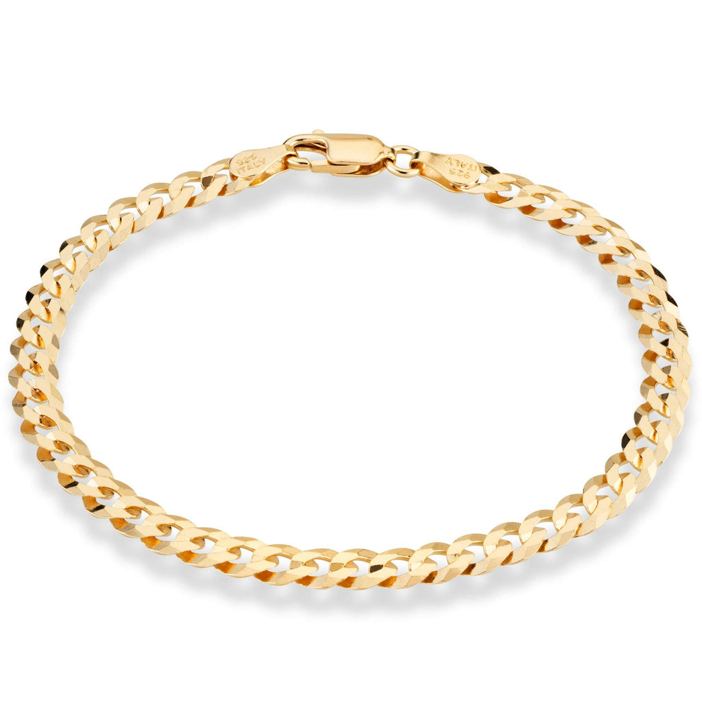 Miabella 18K Gold Plated 925 Sterling Silver Italian 5mm Solid Diamond-Cut Cuban Link Curb Chain Bracelet for Men Women, Made in Italy