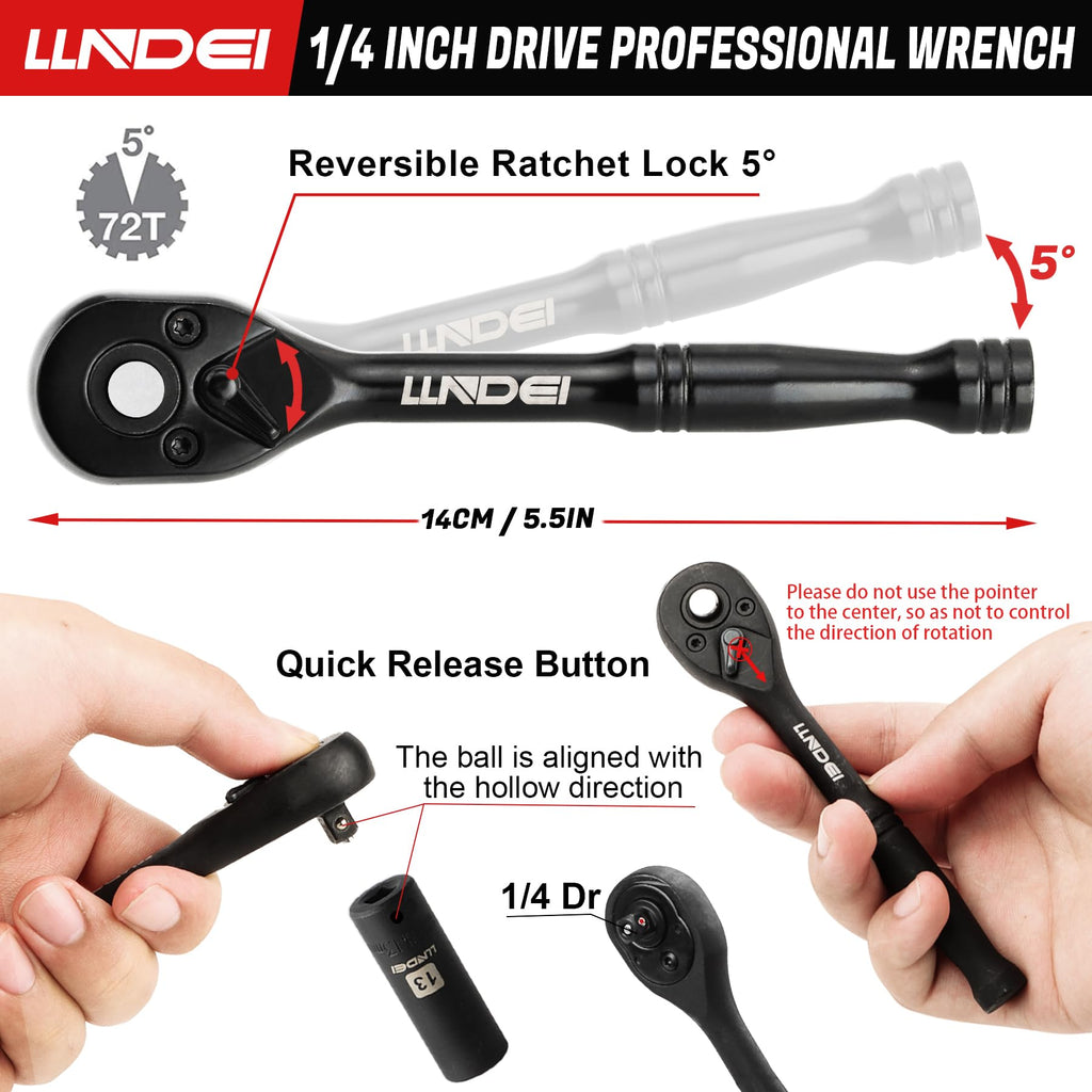 LLNDEI 1/2 inch Drive Deep Impact Socket Set, 37 Piece Standard SAE 3/8" to 1-1/4" | Metric 8 to 24mm, Includes Spark Plug Socket (16, 21mm), CR-MO Universal Joint, Extension Bars and Adapter