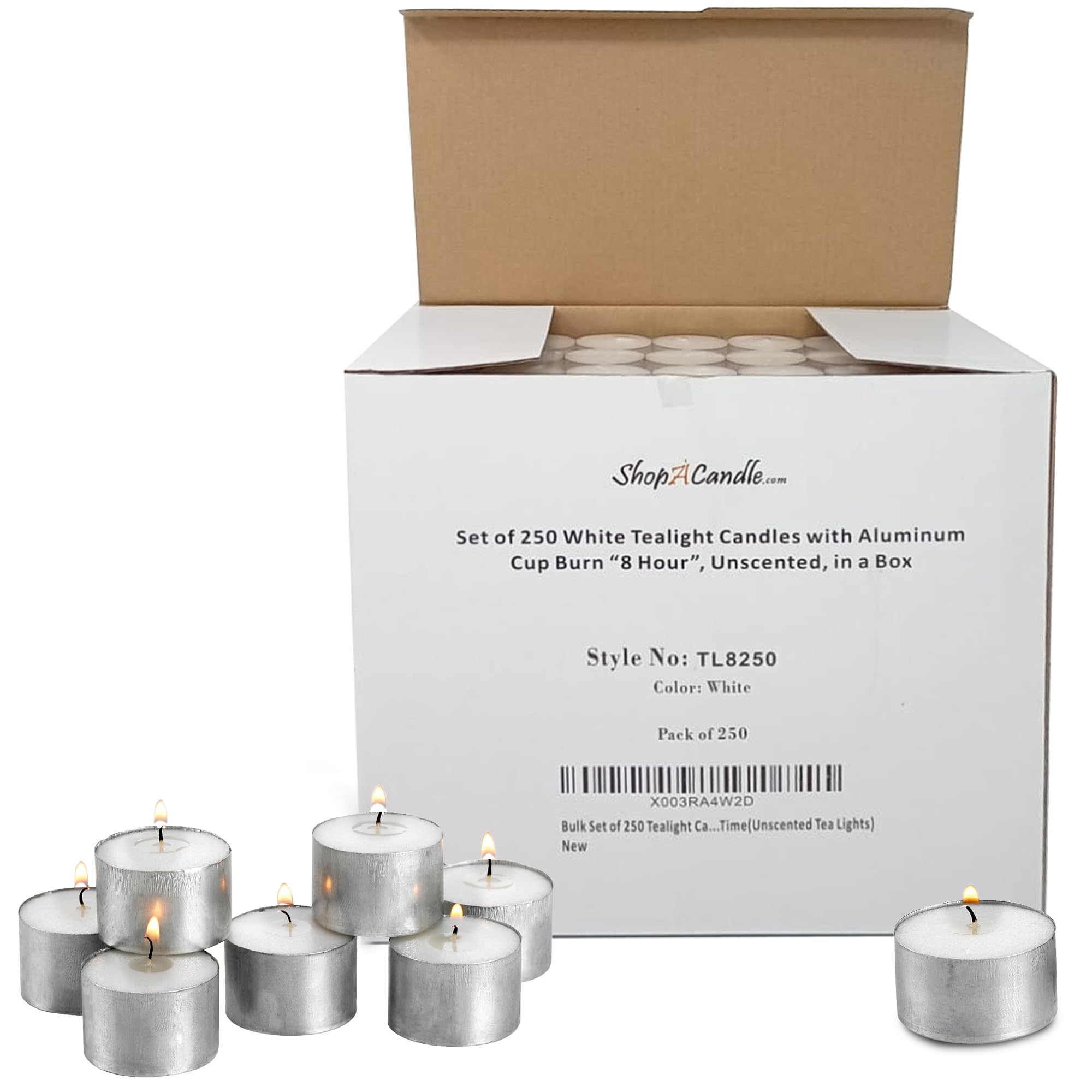 250 Pack Tealight Candles in Metal Cups - Clean, White Unscented Tealight with 3 Hour Long Burning Time - Votive Candles Bulk for Romantic Dinner, Weddings, Spa & Hotels
