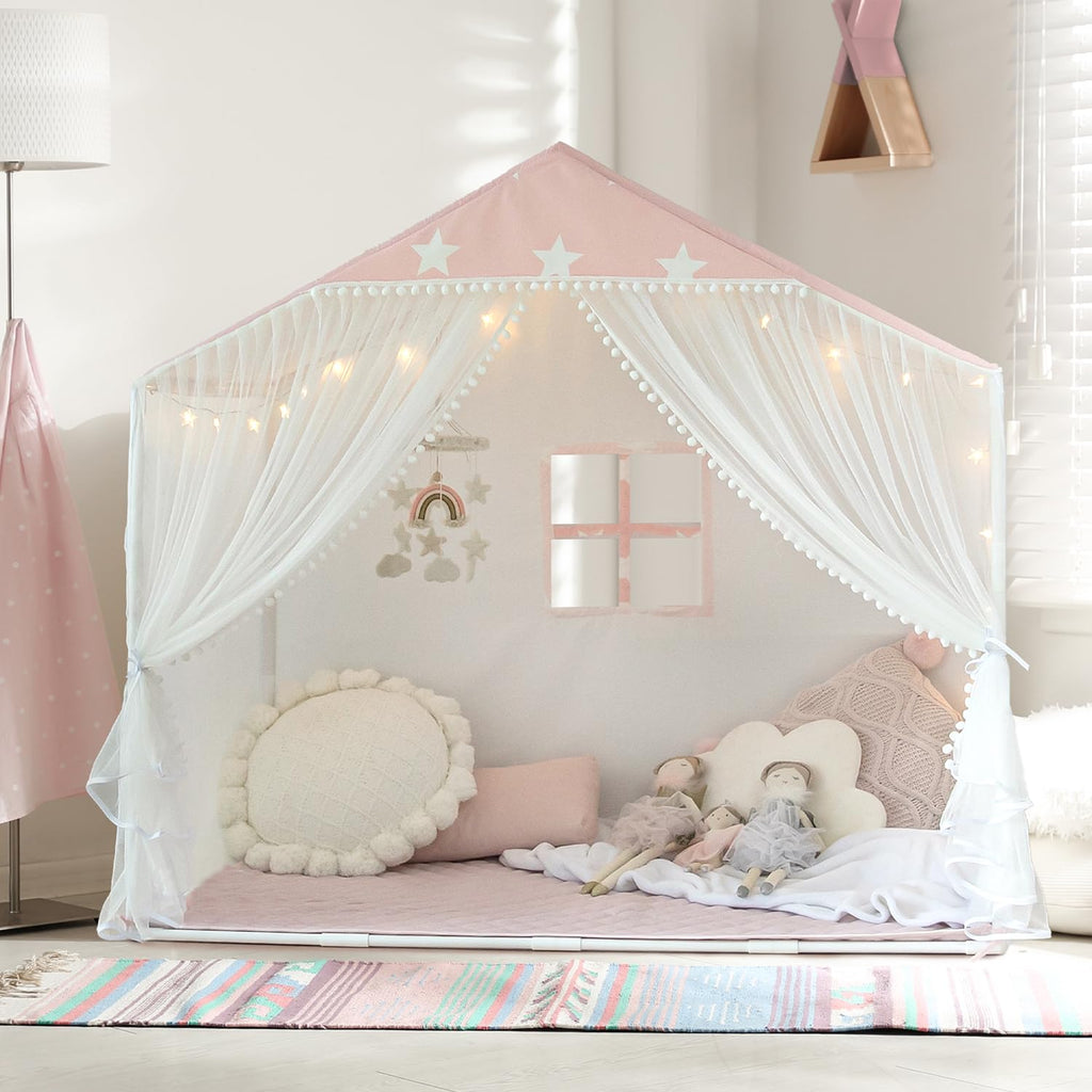 Kids Play Tent with Mat, Large Playhouse Play Tent Indoor for Girls Boys | Kids Play Playhouse Tent Ages 4-8 for Toddlers Children Boy Girl Play House Toy Birthday Gift, Washable, 57" x 35.5" x 53"