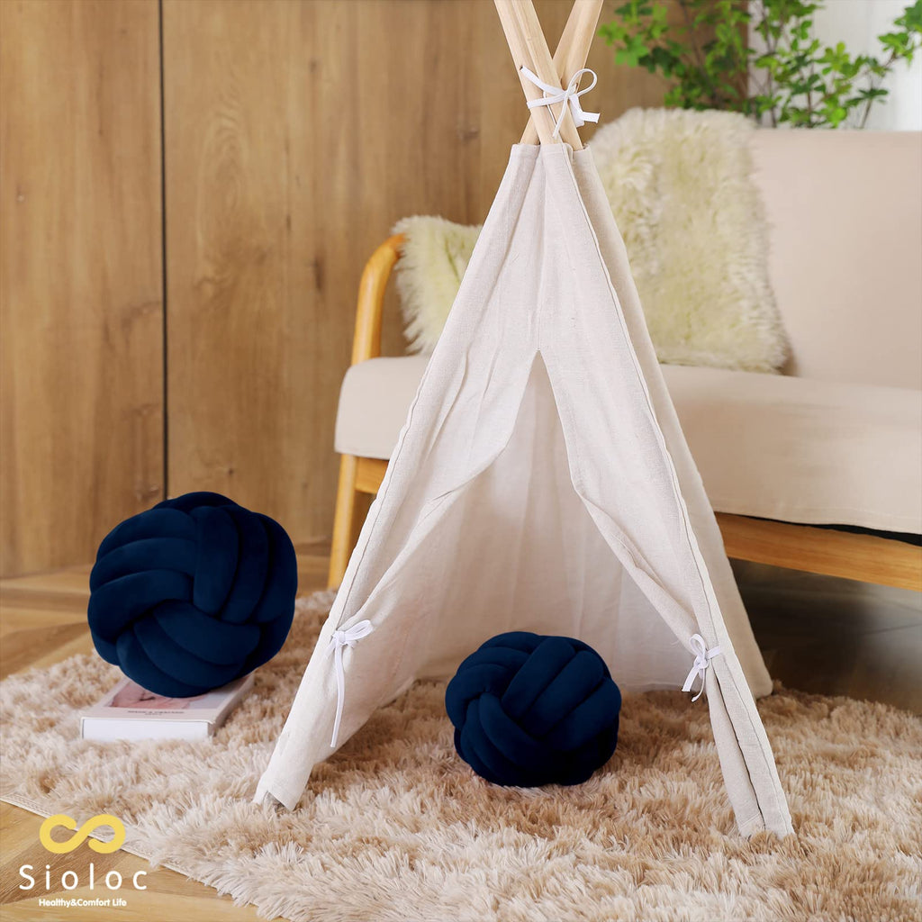 Sioloc Soft Knot Ball Pillows,Round Throw Pillow Cushion Home Decoration Plush Pillow,Throw Knotted Pillow Handmade Round Pillow（7.8inches,Beige）