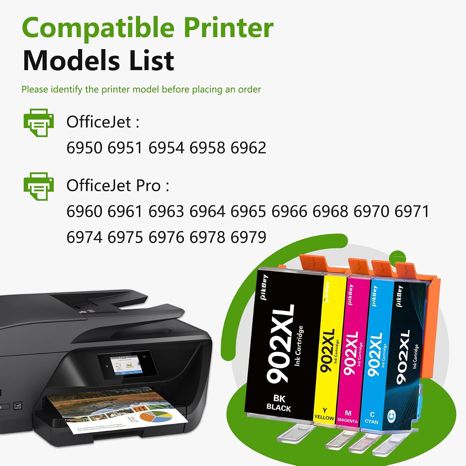 902XL Ink Cartridges Combo Pack 4-Pack (Black/Cyan/Magenta/Yellow) Replacement for HP 902XL 902 OfficeJet Pro 6960 6968 6970 6971 6976 Printers